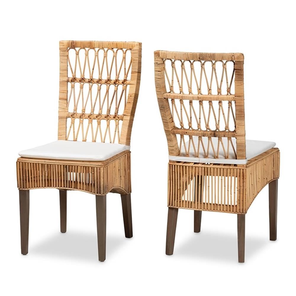 Baxton Studio Sullivan Modern Bohemian Natural Brown Rattan Dining Chairs - Set of 2 Rattan Chairs for Kitchen, Dining Room, Cafe & Boho Home Decor