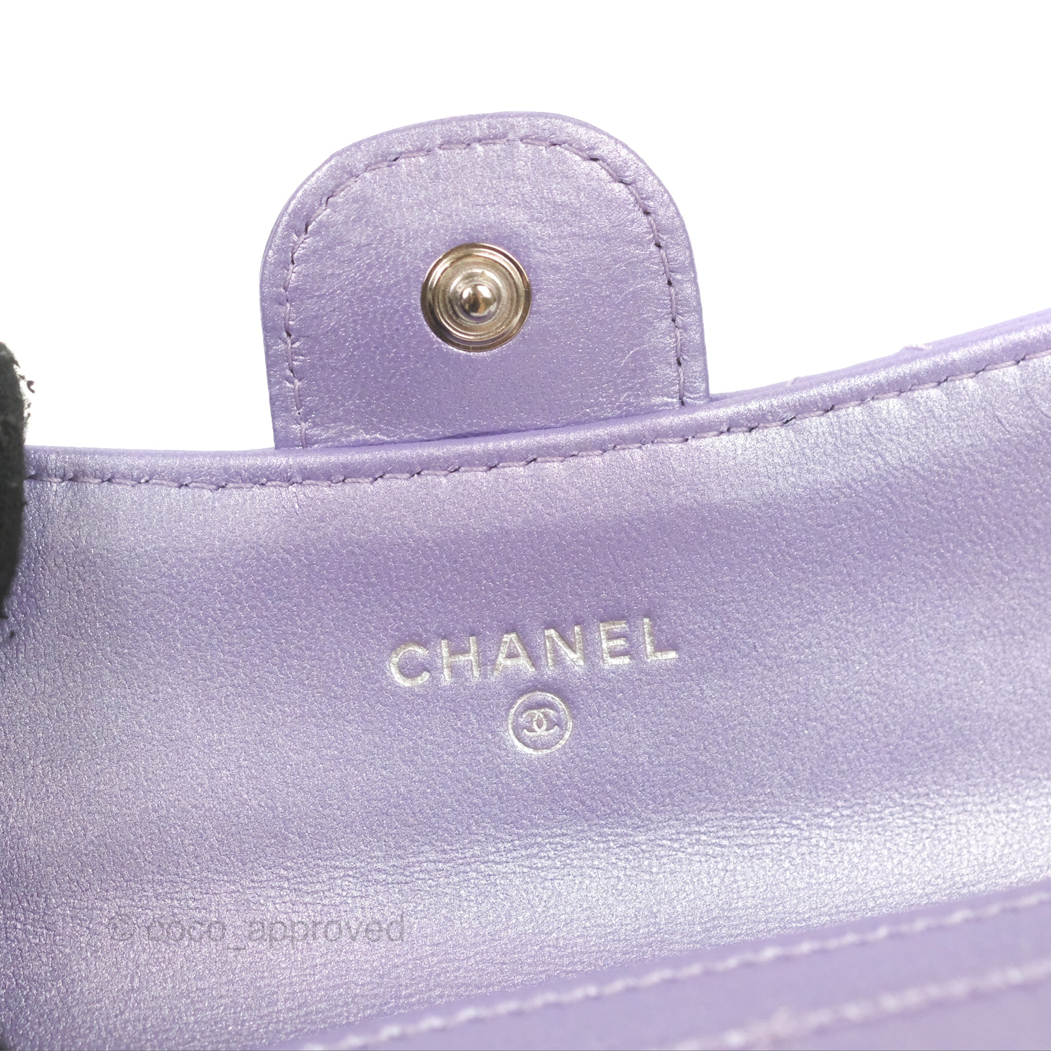 Chanel Classic Flap Card Holder - Quilted Iridescent Purple Lambskin with Silver Hardware | Luxury Wallet for Women, Perfect for Everyday Use & Special Occasions