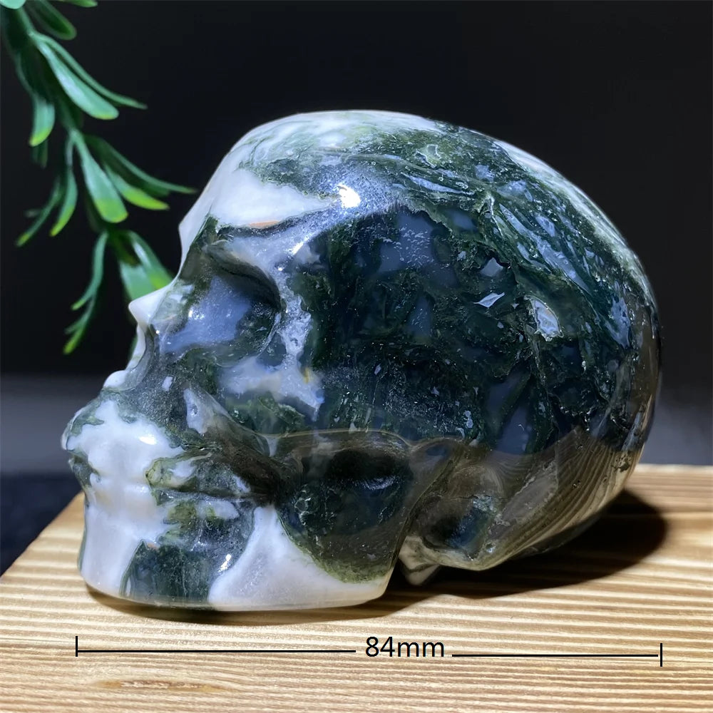 Natural Green Moss Agate Carved Skull Druzy Crystal - Healing Stone Geode for Witchcraft & Home Decor | Meditation, Altar Display & Spiritual Healing Gift