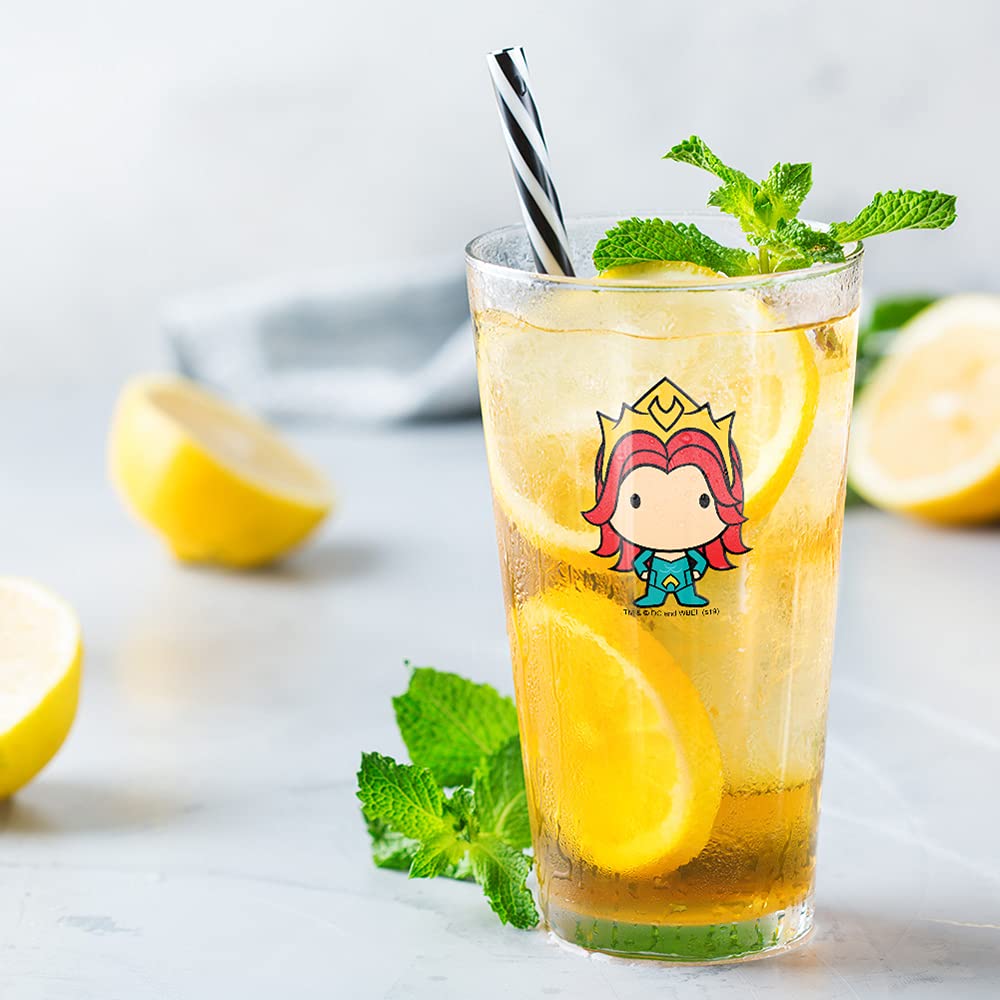 LOGOVISION Aquaman Movie Mera Chibi Character 16 oz Pint Glass - Tempered Glass with Licensed Printed Design - Perfect Fan Gift for Beer, Soda & Cold Drinks - Ideal for Movie Nights, Collectors & Superhero Fans