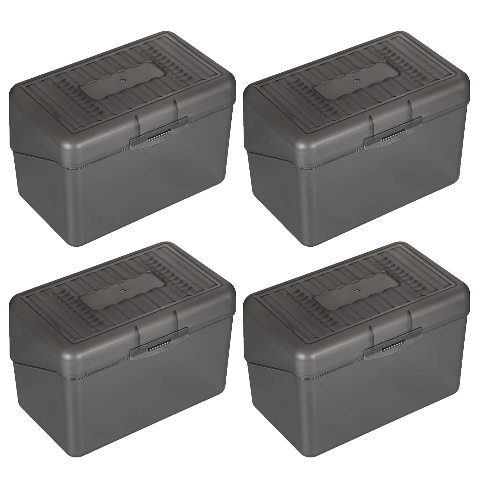 BTSKY 4-Pack 4x6 Inch Index Card Box - Plastic Storage Organizer for Index Cards, Note Cards, Flashcards & Recipes - Grey (Cards Not Included) - Perfect for Office, School, Kitchen & Home Organization