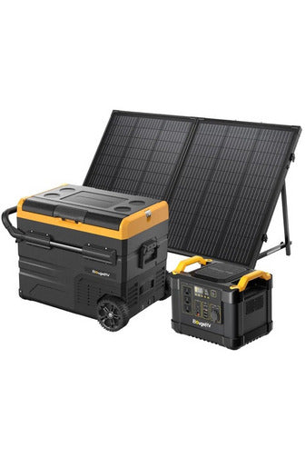 BougeRV 100W Solar Panel Kit with 48QT Portable Fridge - Off-Grid Power Solution for Camping, RV Trips & Outdoor Adventures