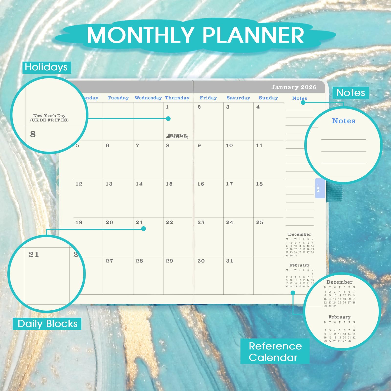 2025-2026 A6 Pocket Planner - Weekly View Diary from August 2025 to July 2026, 6.3