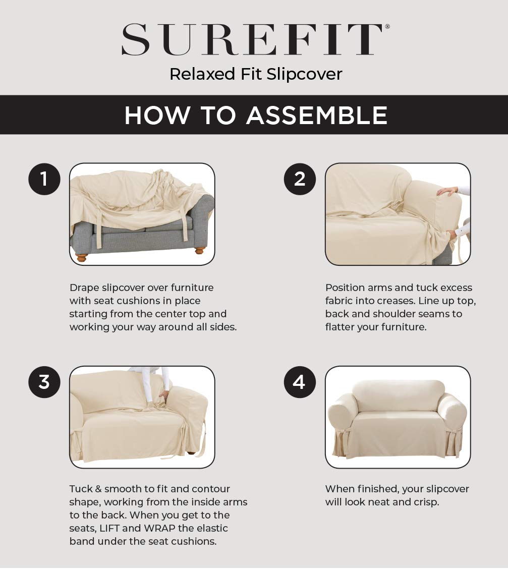 SureFit Stretch Jacquard Damask 2-Piece Sofa Slipcover - Oyster Color - Fits Most Couches & Loveseats - Easy Installation for Living Room Furniture Protection