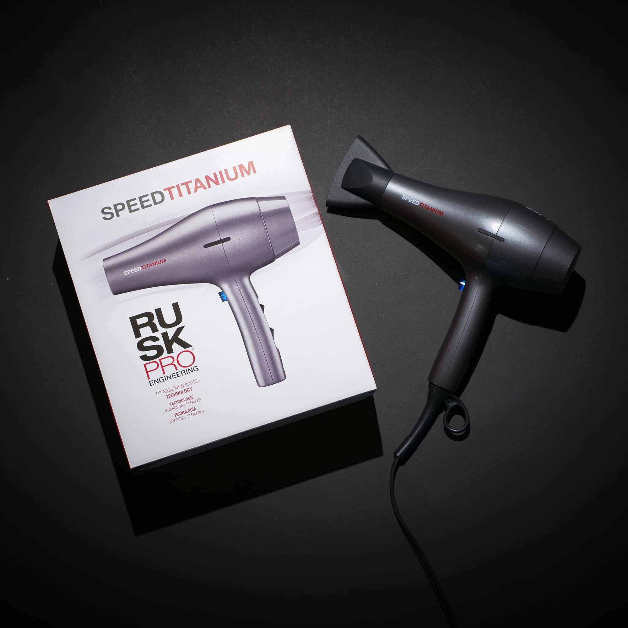 RUSK PRO Speed Titanium Hair Dryer - Ionic Technology for Frizz-Free Hair | 6 Heat & Speed Settings with AC Motor | Includes Diffuser & Concentrator for Salon-Quality Styling | Perfect for Home Use, Travel & Professional Salons