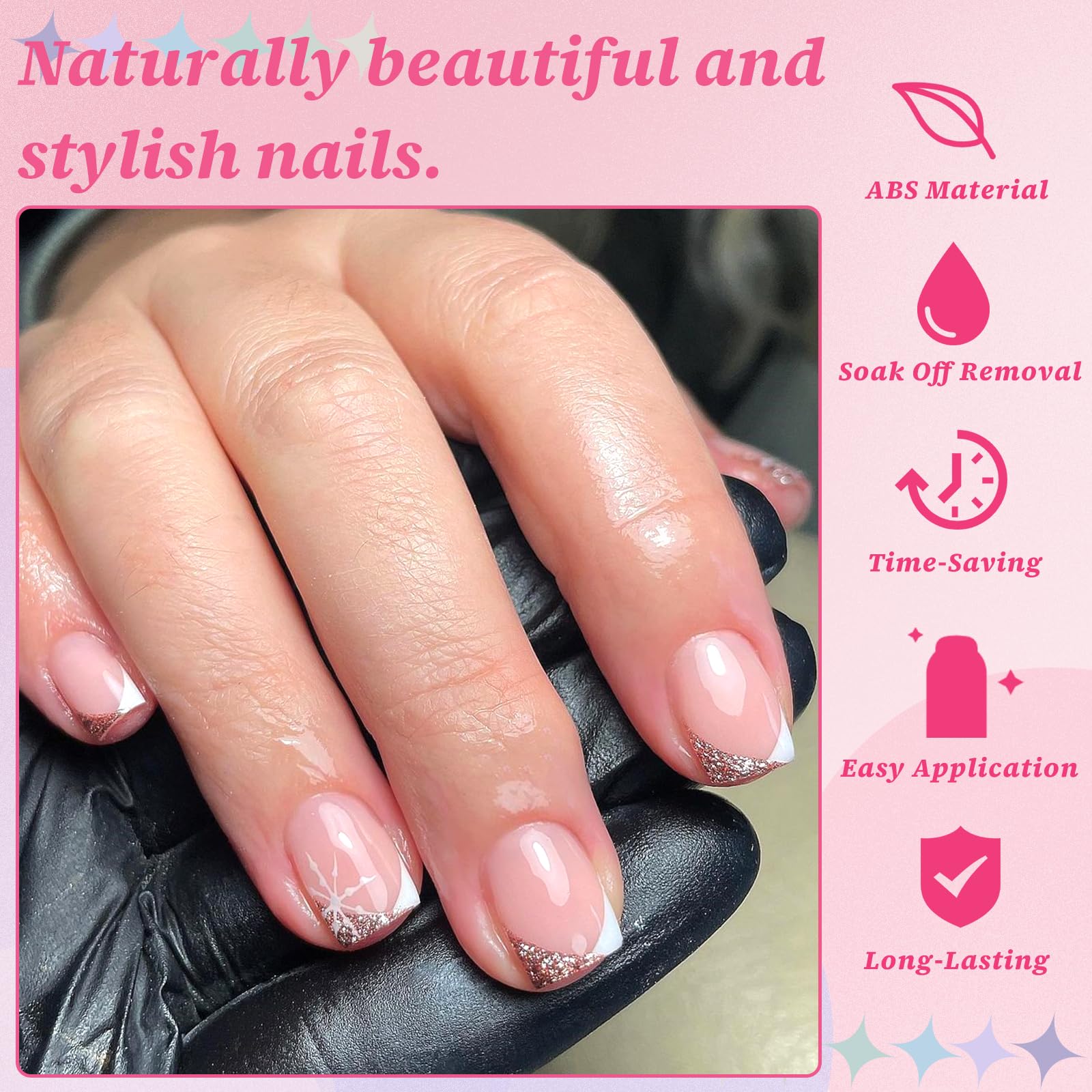 LuckForever 144pc White French Tip Press on Nails - Short Coffin Fake Nails with Glue & Adhesive Tabs | Natural Nude Ombre Manicure for Everyday Wear, Parties & Special Occasions