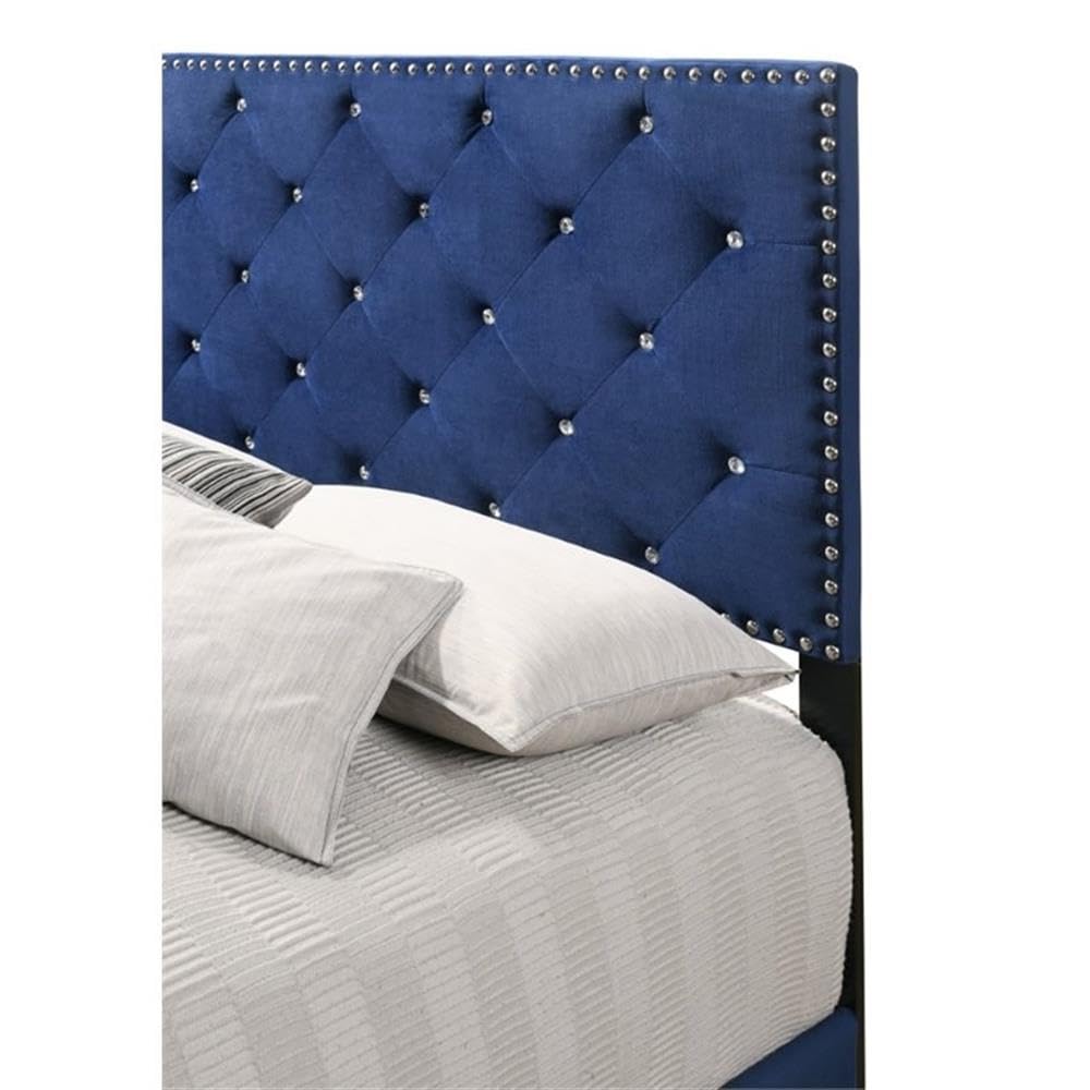 Glory Furniture Suffolk Velvet Upholstered Queen Bed Frame in Navy Blue - Luxurious Bedroom Furniture for Master Bedroom & Guest Room