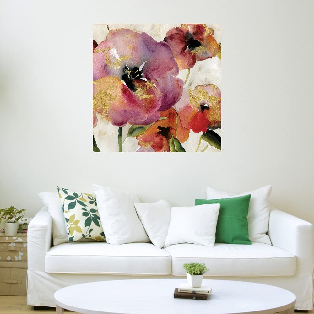 Gold Poppy Punch Square Canvas Wall Art - 32x32 Inch Hand-Painted Floral Painting by Carol Robinson - Ready to Hang Home Decor for Living Room, Bedroom, Office & More - Perfect for Modern Interior Design & Gift Giving