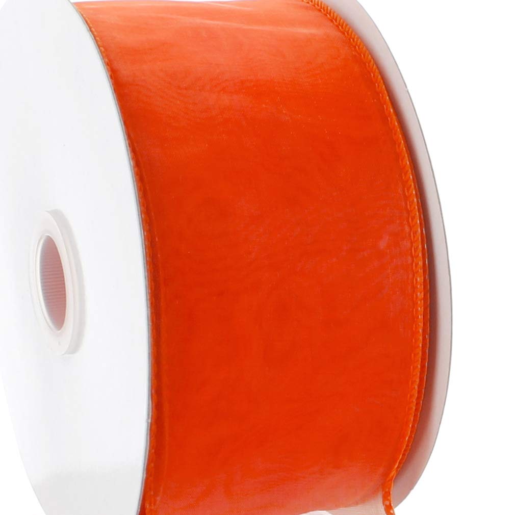 7/8 Inch Wired Sheer Organza Ribbon - Orange, 10 Yards for Gift Wrapping, Wedding Decorations & DIY Crafts
