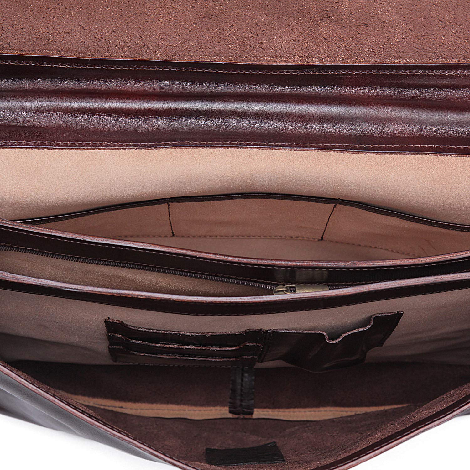 Premium Triple Compartment Italian Leather Briefcase for Business Professionals - Chocolate Brown Genuine Leather Laptop Bag - Perfect for Office, Travel & Executive Meetings