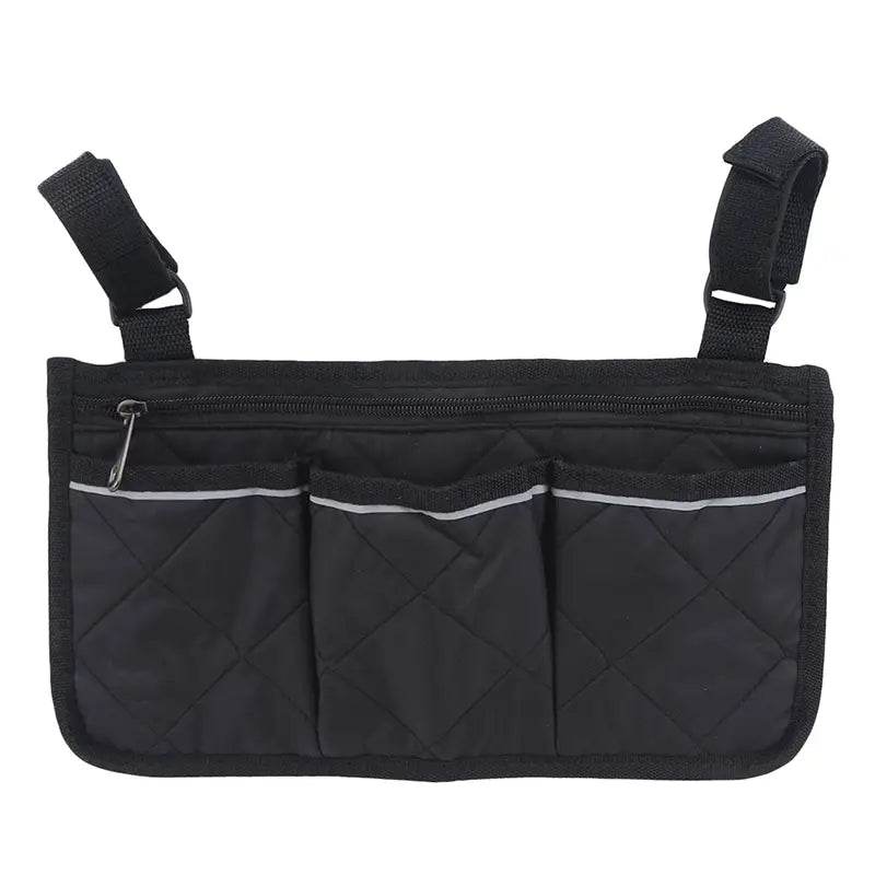 Black Wheelchair Armrest Organizer Bag - Durable Storage Pouch for Mobility Accessories, Phones & Essentials | Perfect for Daily Use, Travel & Outdoor Activities