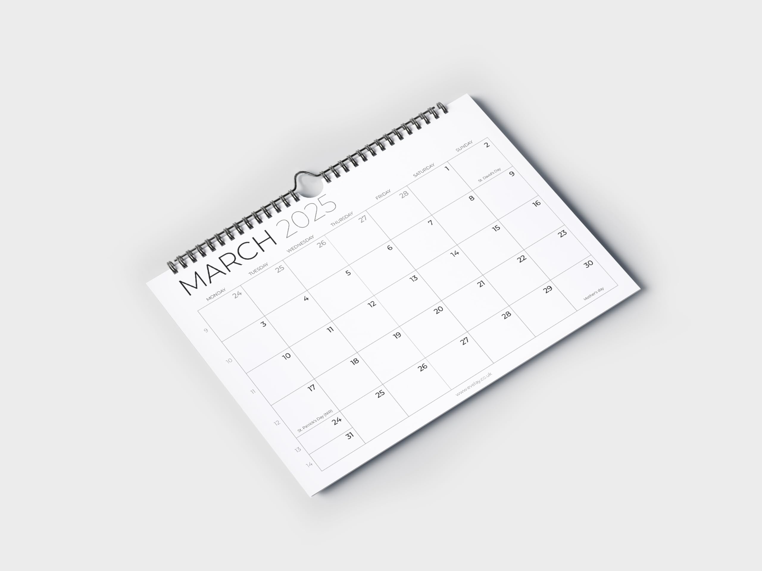 2025 Spiral Bound Wall Calendar - A4 Landscape Monthly Planner for Home, Office & School | Evelay White Organizer | Perfect for Family Schedules, Work Deadlines & Academic Planning