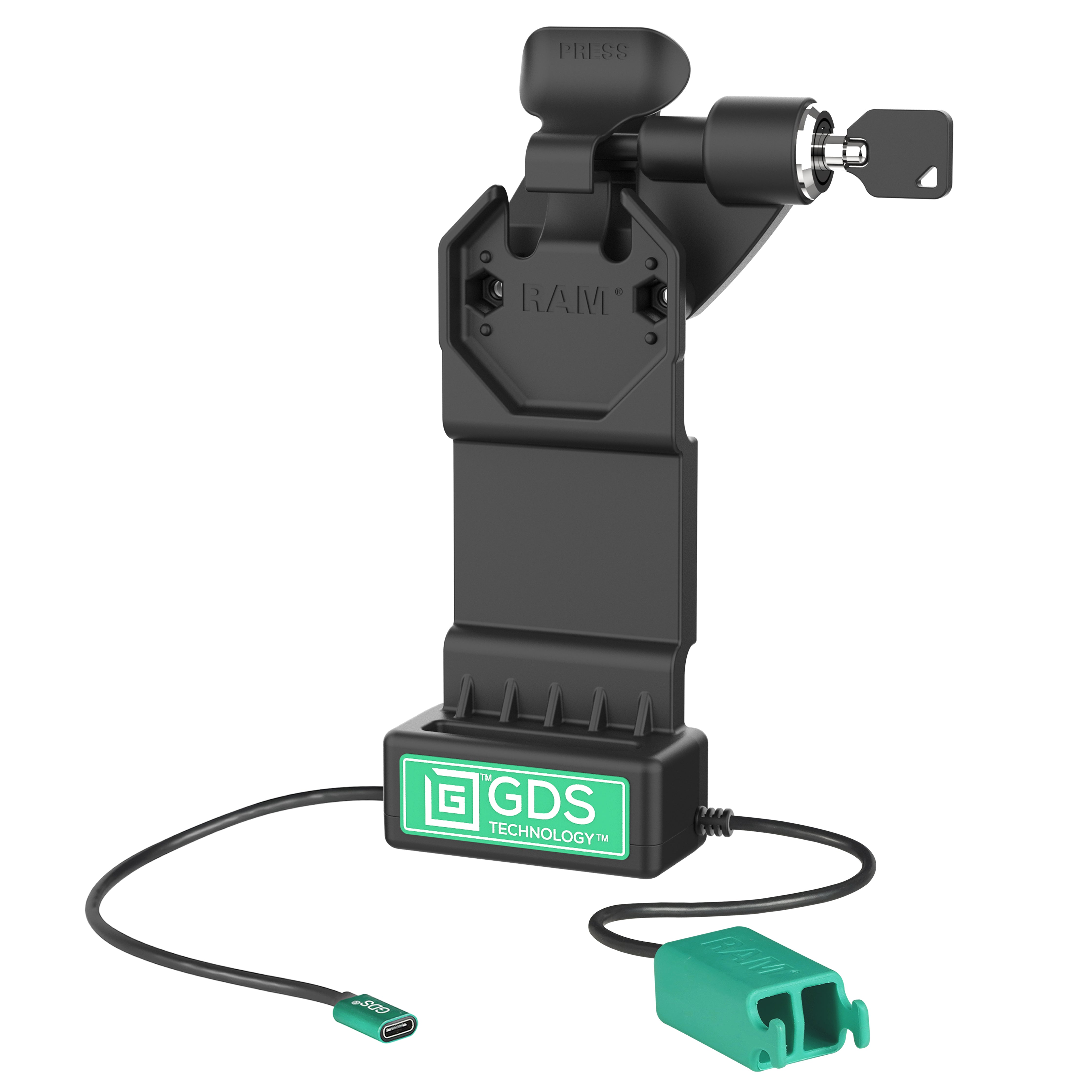 GDS® Uni Conn™ Right Locking Power & Dual USB A Dock (RAM GDS DOCKLR U1CD2U) - Perfect for Laptop Charging & Device Syncing in Office, Home & Travel