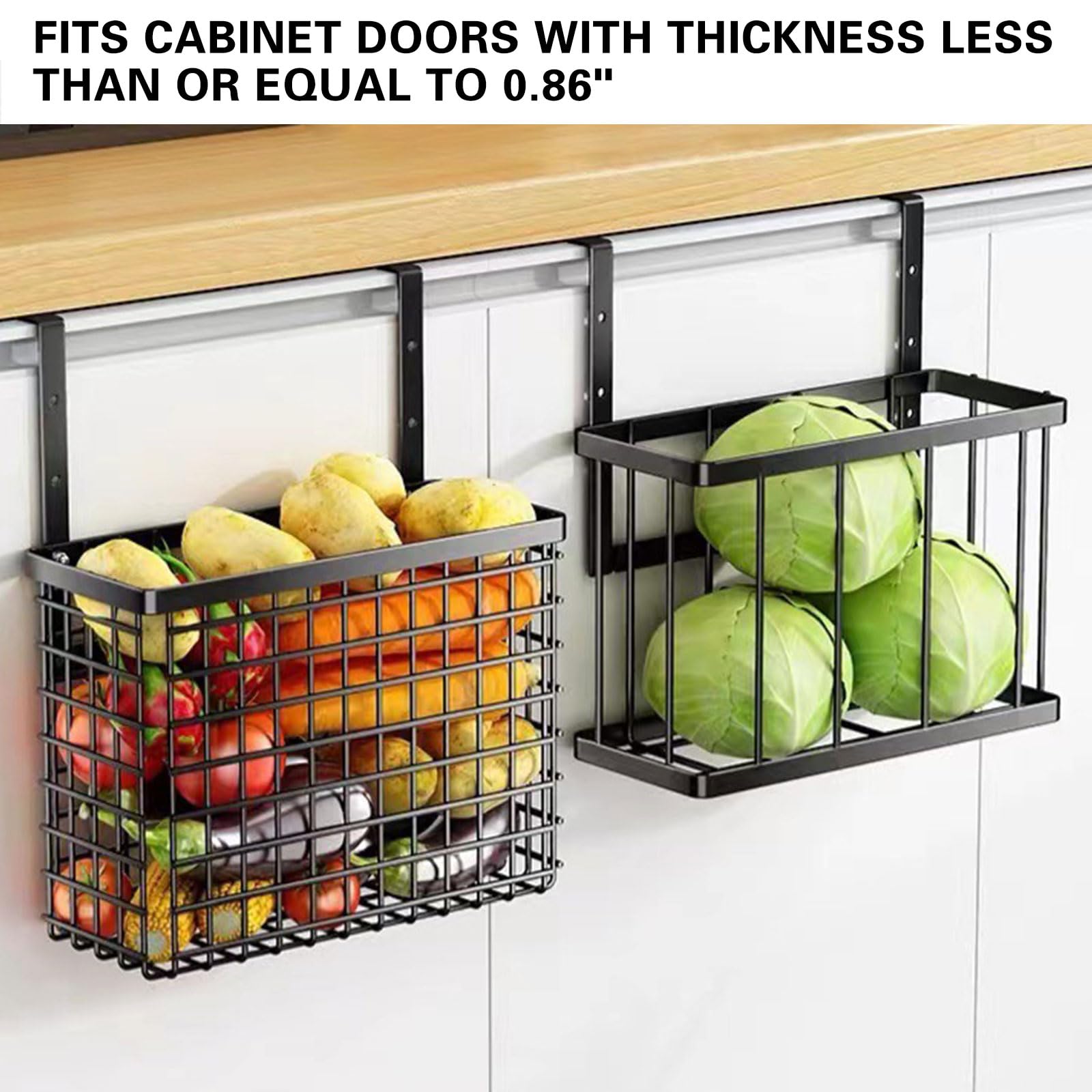 2 Pack Kitchen Cabinet Door Organizer with Towel Bar & 4 S-Hooks - Space Saving Storage for Cutting Boards, Spices & Utensils - Perfect for Pantry, Bathroom & Small Kitchen Organization