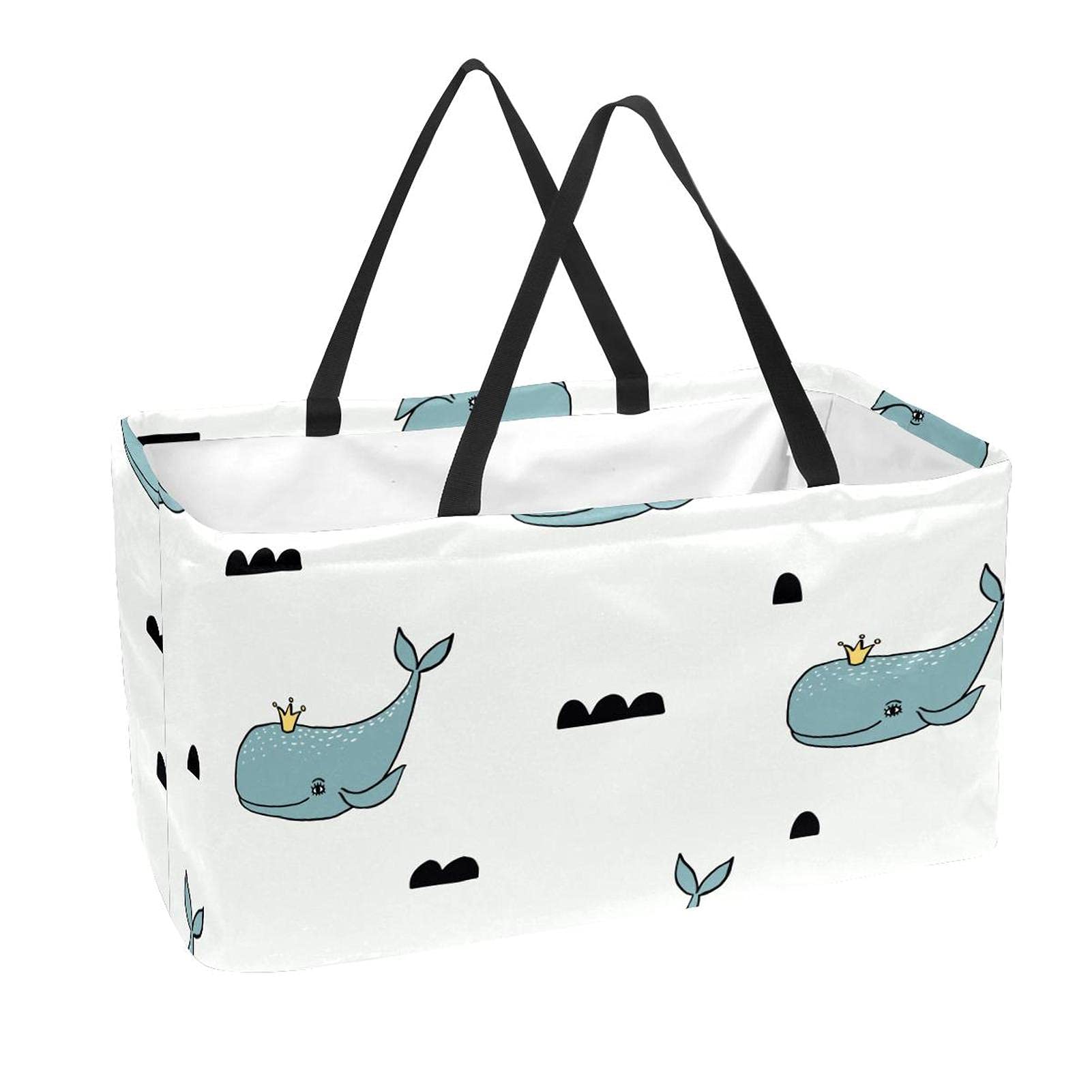 **Berrysun Reusable Grocery Bags - Large 50L Shopping Tote with Cartoon Crown Shark Design | Eco-Friendly Storage Bins & Basket for Supermarket, Farmers Market, and Beach Trips (Color: Color7)**