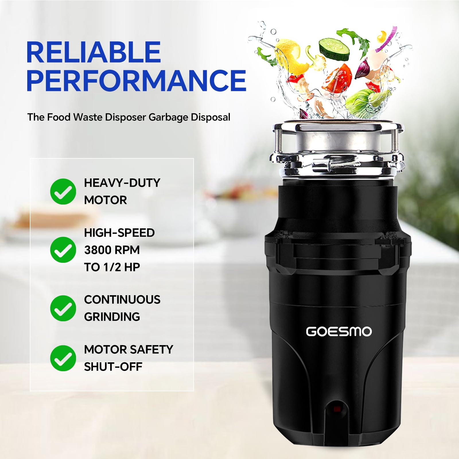 1/2 HP Garbage Disposal for Kitchen Sink - 3 Bolt Mount Grinding System with Power Cord, Splash Guard & Drain Kit | Badger Waste Disposal Unit | Perfect for Home Kitchen Waste Management & Dishwasher Connection