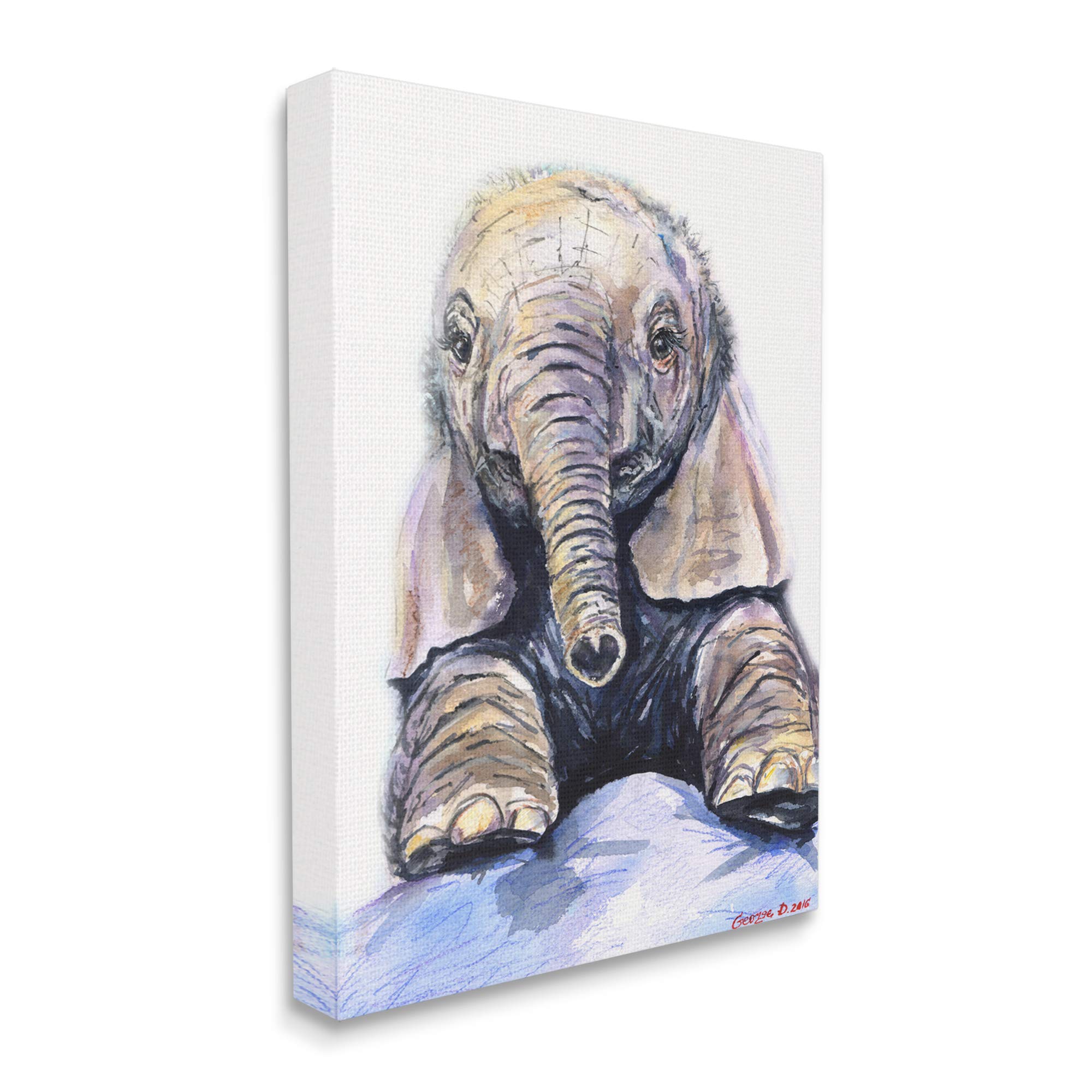 Stupell Industries Baby Elephant Canvas Wall Art - Adorable Safari Animal with Small Trunk, Designed by George Dyachenko, 30x40 Inches, Grey - Perfect for Nursery, Kids Room & Jungle-Themed Decor