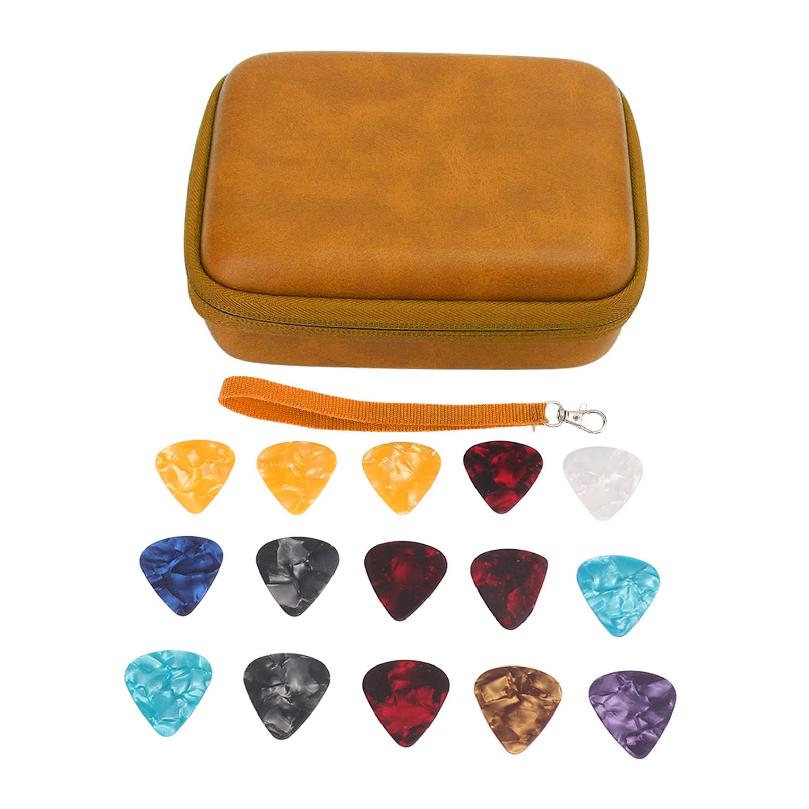 Premium Guitar Pick Bag Set - Waterproof EVA Cloth Storage Case with 15 Pcs Guitar Picks (Yellow) | Portable Plectrum Holder for Musicians, Guitarists & Travel Use