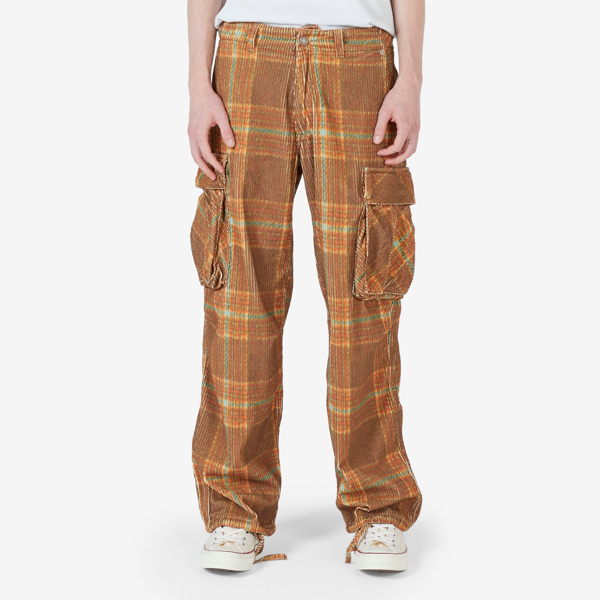 Corduroy Printed Cargo Pants for Men - Grey Brown Casual Trousers with Multiple Pockets | Perfect for Outdoor Adventures, Streetwear & Everyday Comfort