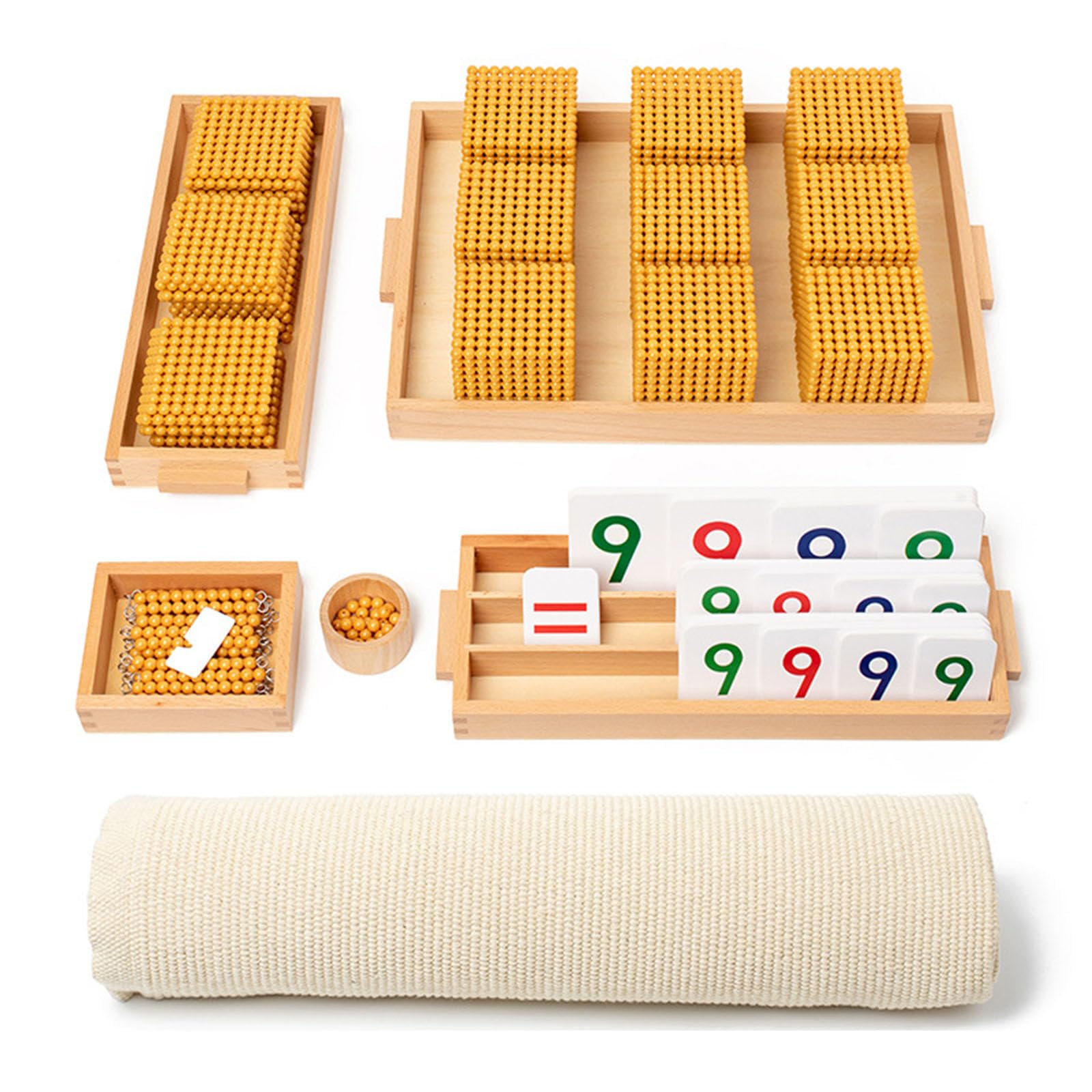 Montessori Golden Beads Math Learning Set - Wooden Decimal Bank with Study Mat - Elementary Math Manipulatives for Kids Ages 3-8 - Perfect for Homeschool, Classroom & Early Childhood Education