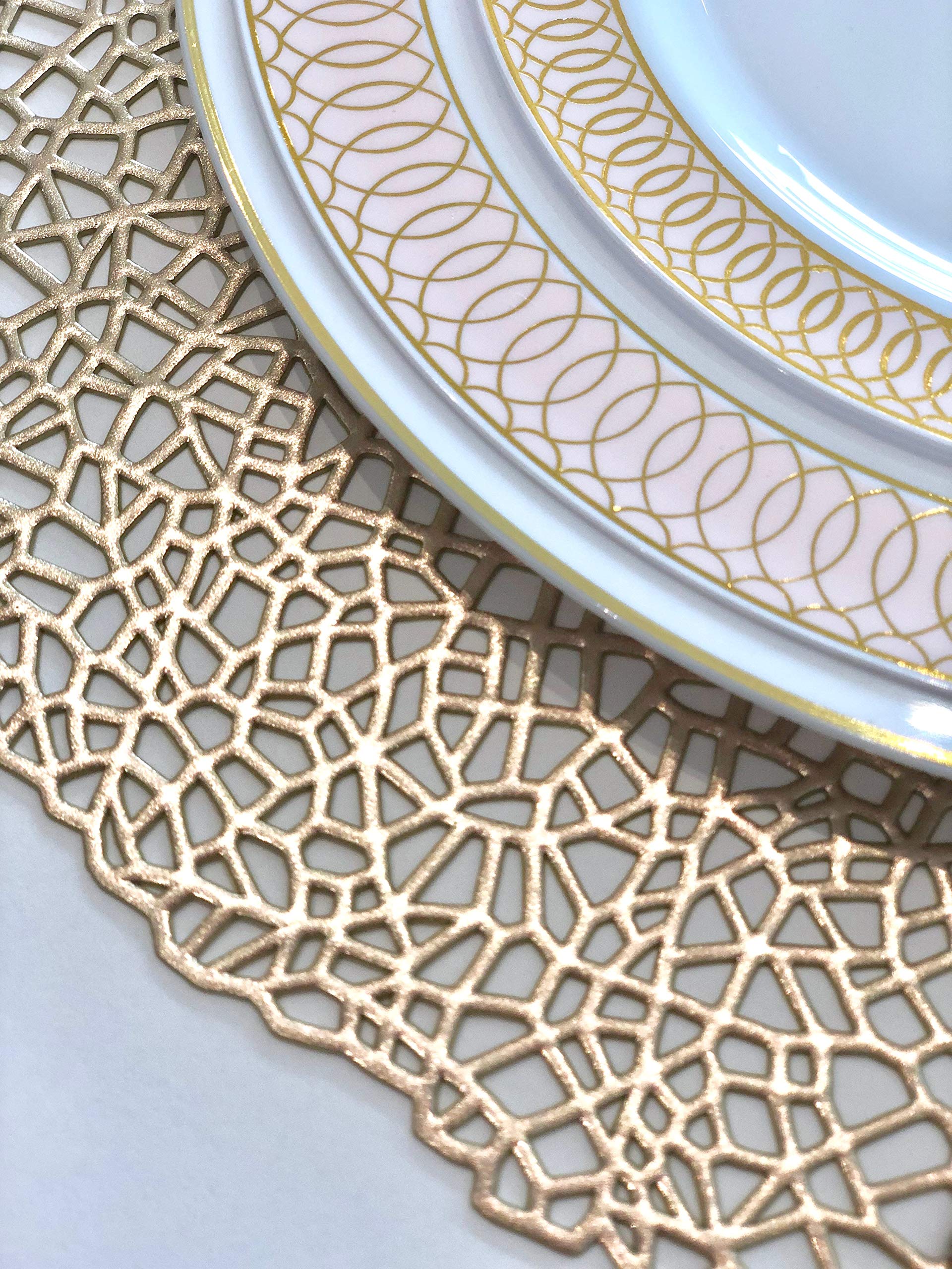 120-Piece Metallic Gold Vinyl Placemats Set for Weddings & Events - Elegant Table Decor for Dinner Parties, Banquets, and Special Occasions