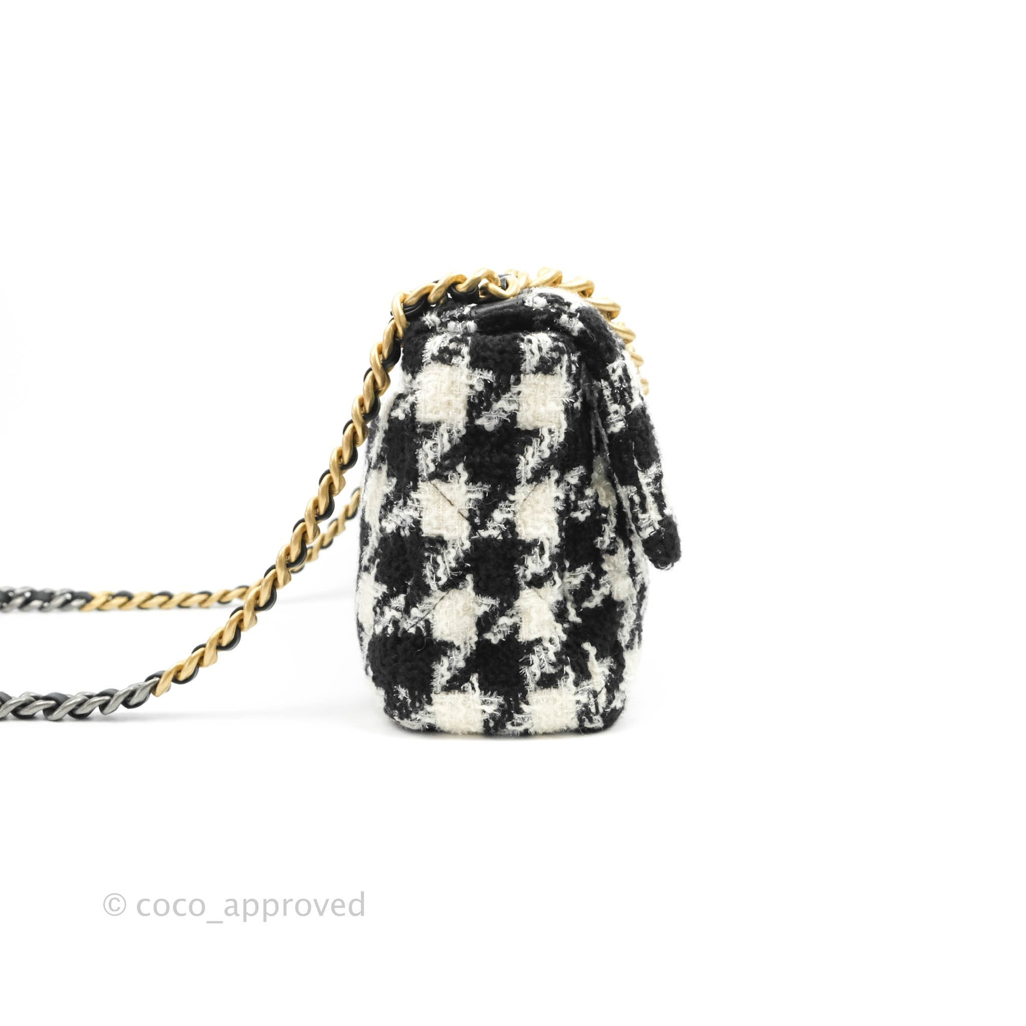 Chanel 19 Medium Flap Bag - Black & White Houndstooth Tweed with Mixed Hardware | Luxury Designer Handbag for Women, Perfect for Work, Parties & Special Occasions