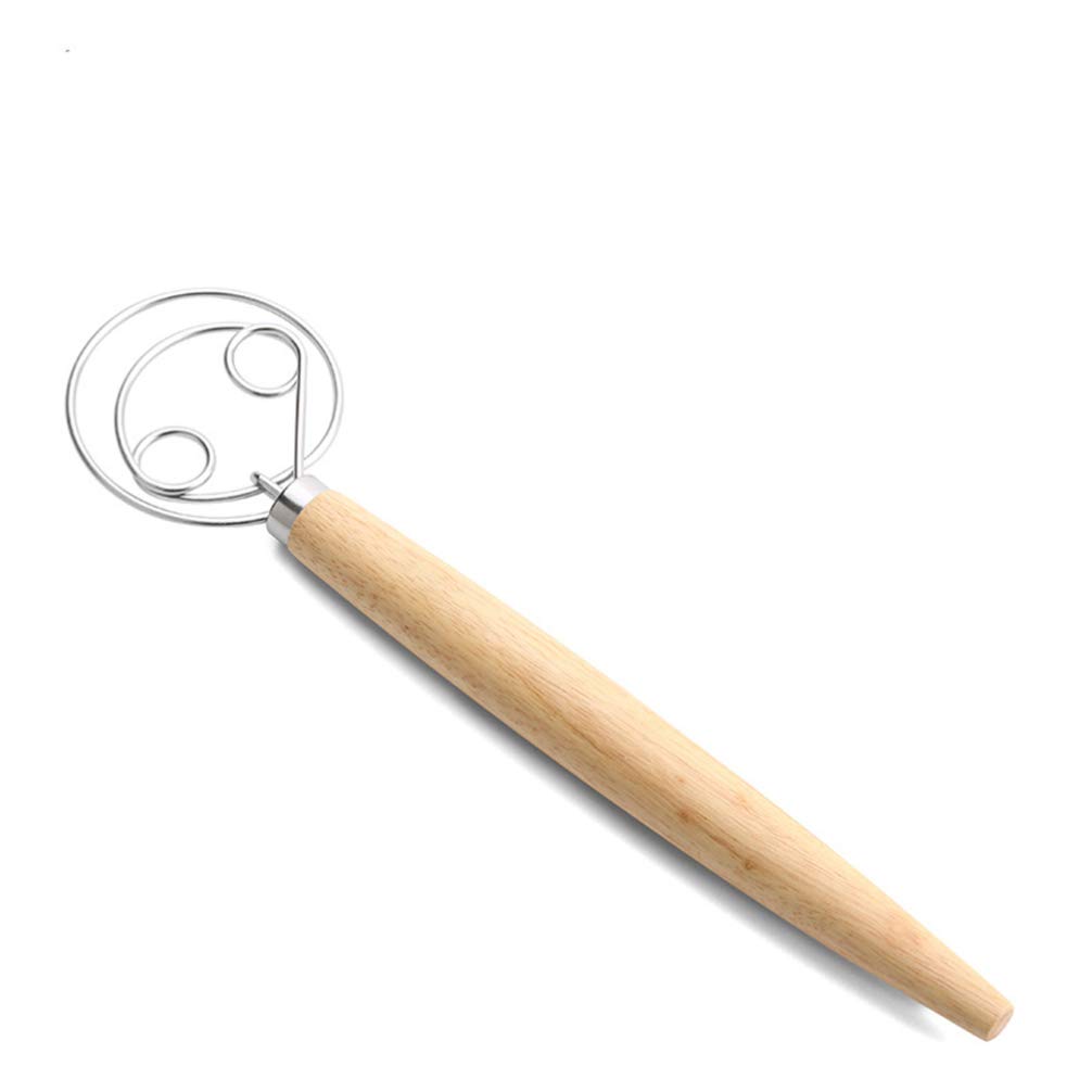 2-Pack Hemoton Stainless Steel Danish Dough Whisk with Wooden Handle - Professional Bread & Cake Mixer for Baking | Perfect for Homemade Pastries, Pizza Dough & Artisan Bread Making