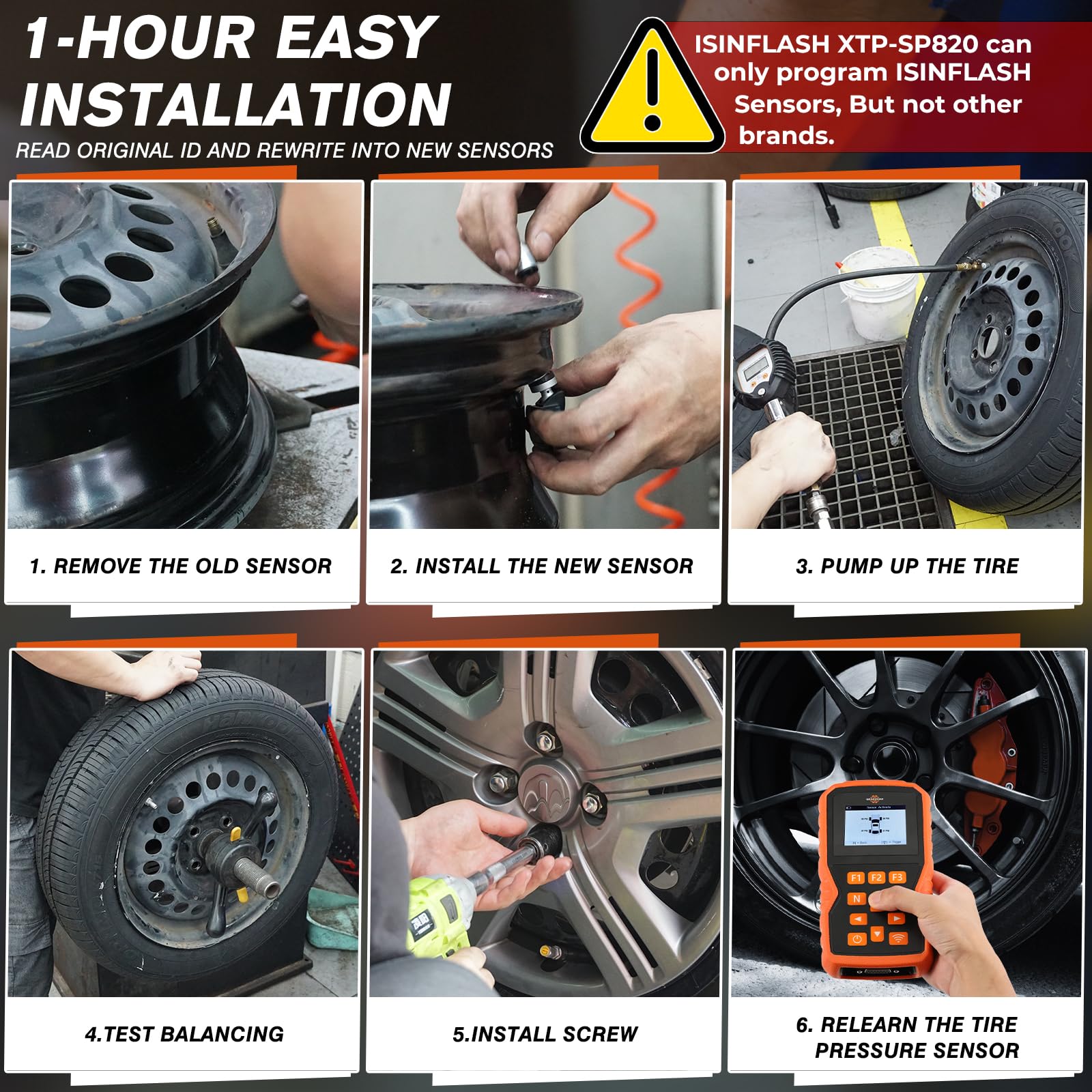 XTP-SP820 TPMS Programming Tool - 315MHz & 433MHz Tire Pressure Monitor System Relearn Kit with 4 Programmable Metal Sensors | Original Sensor ID Cloning, Reset & Activation | Perfect for Auto Shops, Mechanics & DIY Car Maintenance