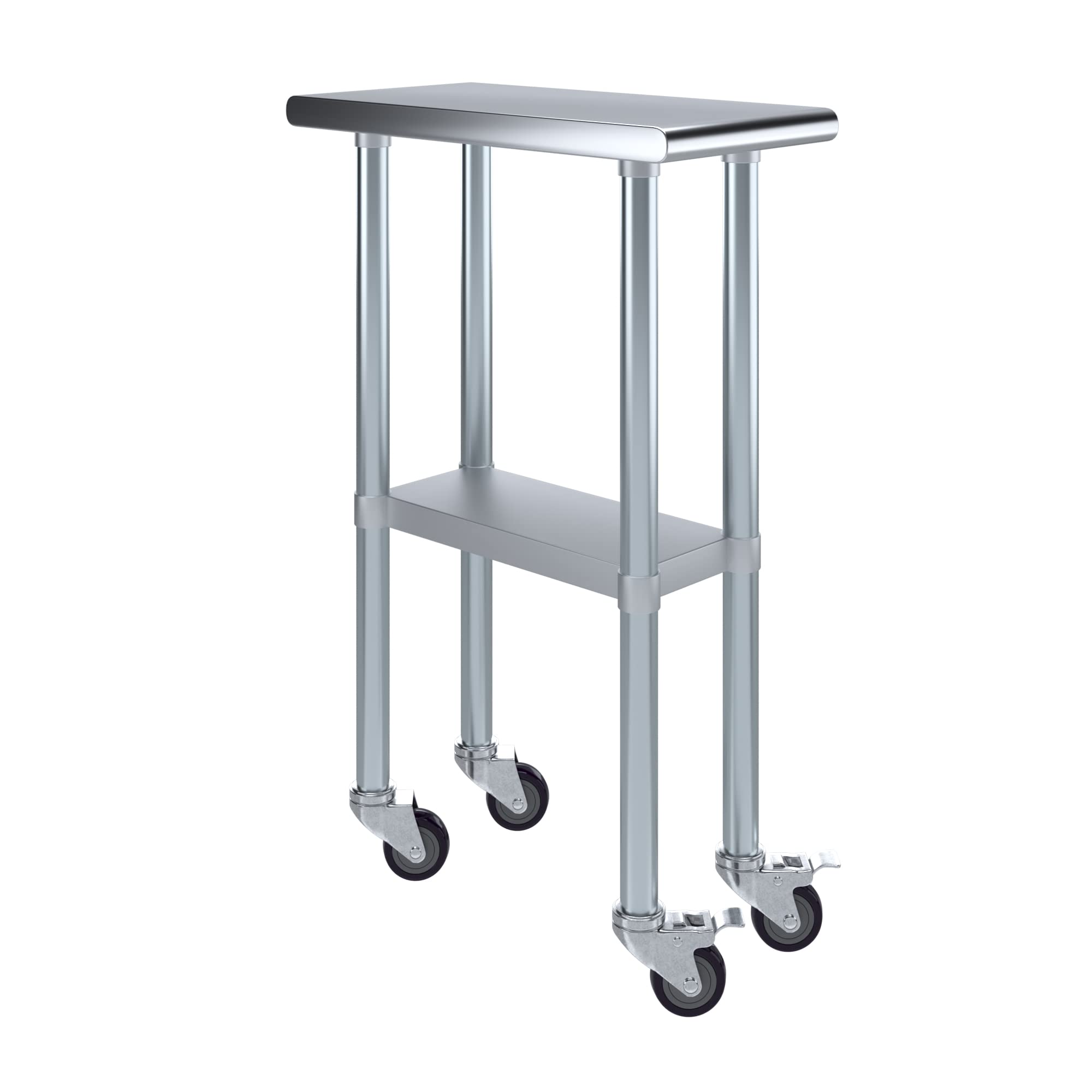 AmGood Stainless Steel Work Table with Casters - Heavy Duty Metal Utility Table on Wheels, 12x24 Inches - Perfect for Commercial Kitchen, Garage Workshop & Industrial Workstations