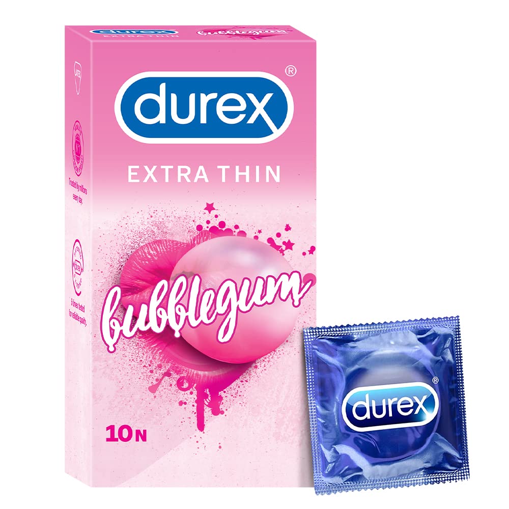 Durex Extra Thin Bubblegum Flavored Condoms for Men - 10 Pack | Ultra Sensitive Protection | Perfect for Romantic Nights & Safe Intimacy