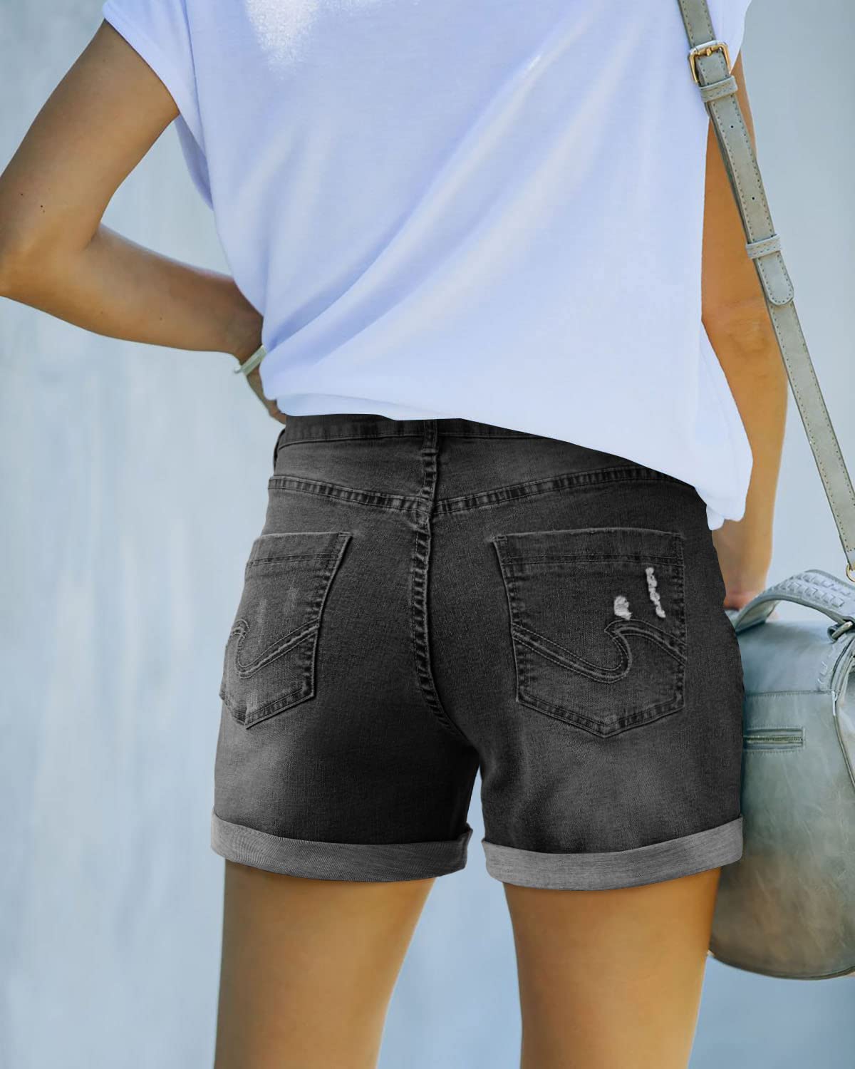 Women's Stretch Denim Jean Shorts with Button Pockets - Comfortable Casual Summer Shorts for Women | Perfect for Beach, Vacation & Everyday Wear