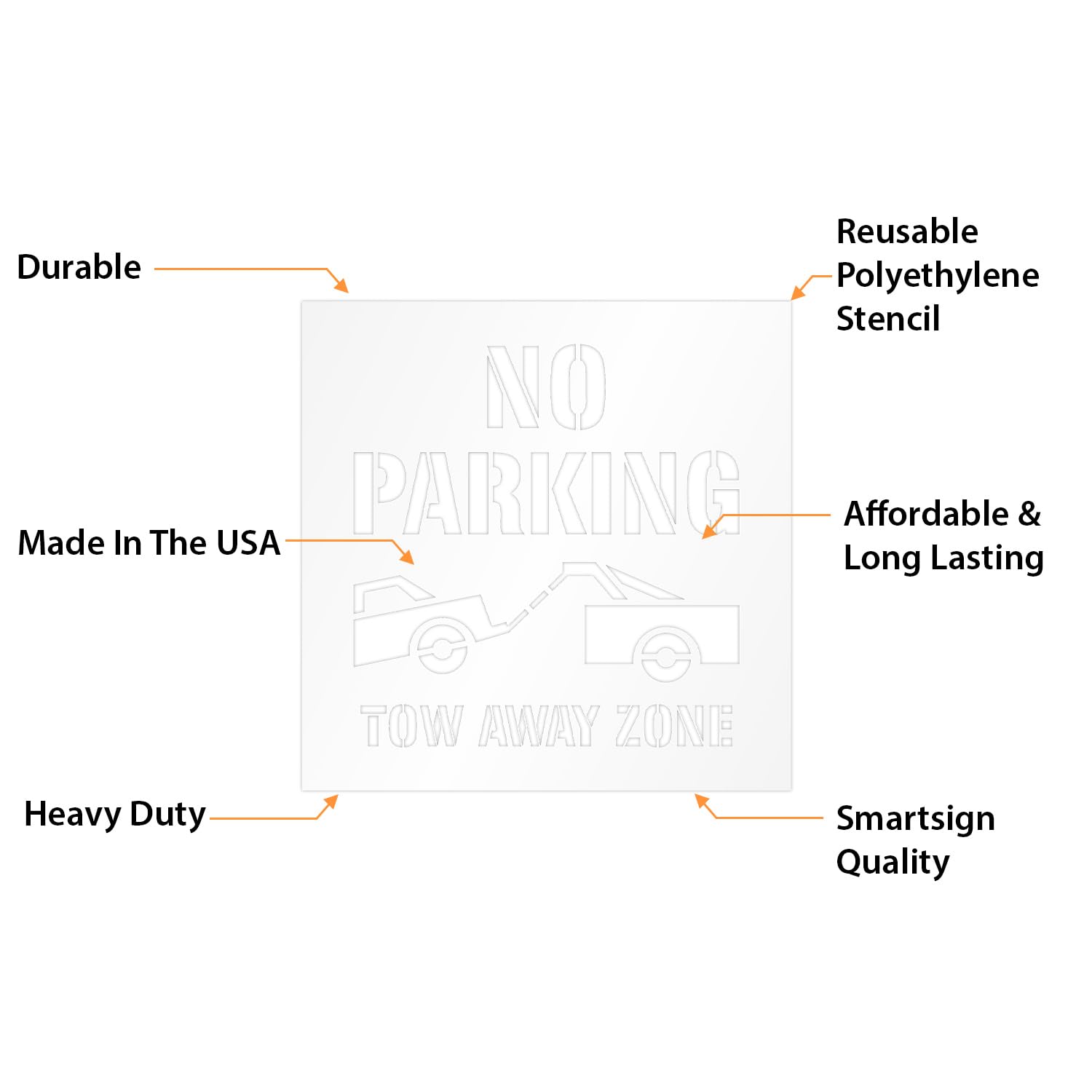 No Parking Tow Away Zone Stencil - 48 x 48 Inches, 63 Mil Thick Reusable Plastic with 8.36