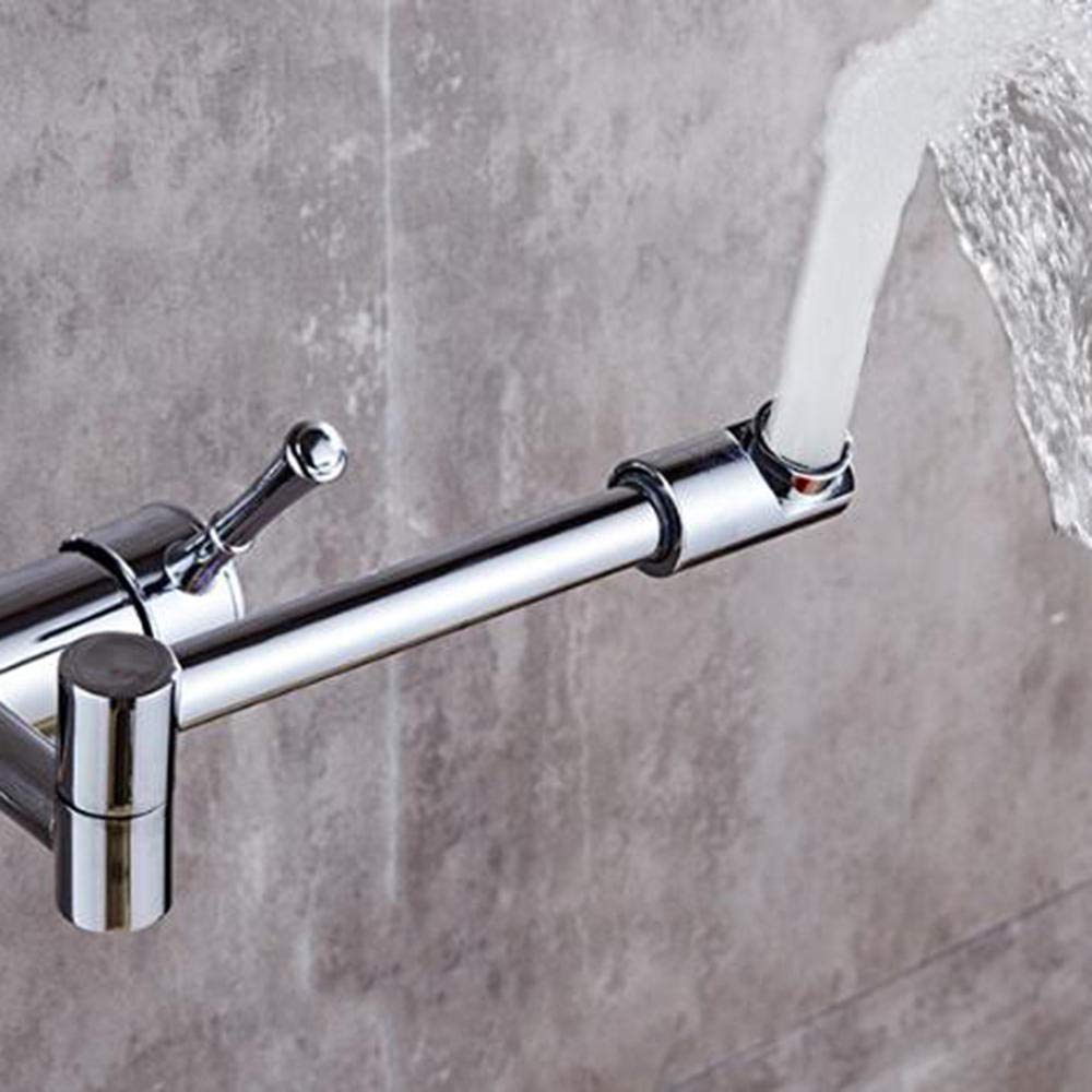 Wall Mount Copper Telescopic Folding Kitchen Faucet - Hot & Cold Water, 360° Rotatable, Chrome Plated - Perfect for Small Kitchens, RVs & Outdoor Sinks