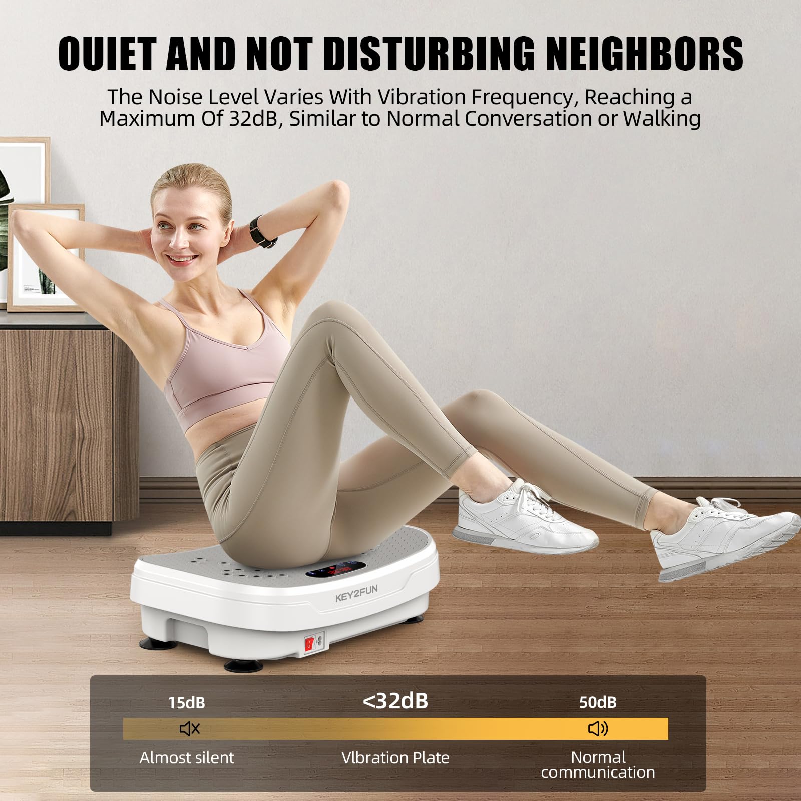 KEY2FUN 2025 Upgraded Vibration Plate Exercise Machine - Large-Size Vibrating Platform for Lymphatic Drainage & Home Fitness with Resistance Bands, 330LBS Capacity - Perfect for Weight Loss, Muscle Toning, and Circulation Improvement at Home or Gym