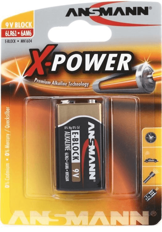 Ansmann X Power 9V Rechargeable Battery - High Performance Single Battery for Smoke Detectors, Guitar Pedals & Electronic Devices