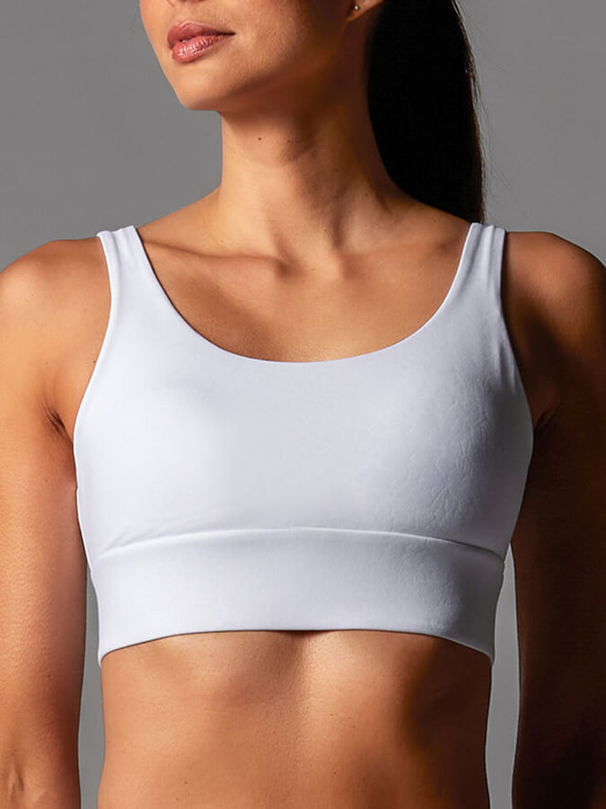 Tavi Empower Women's Sports Bra - High Support Workout Top with White Floral Pattern for Yoga, Running & Gym Fitness Activities