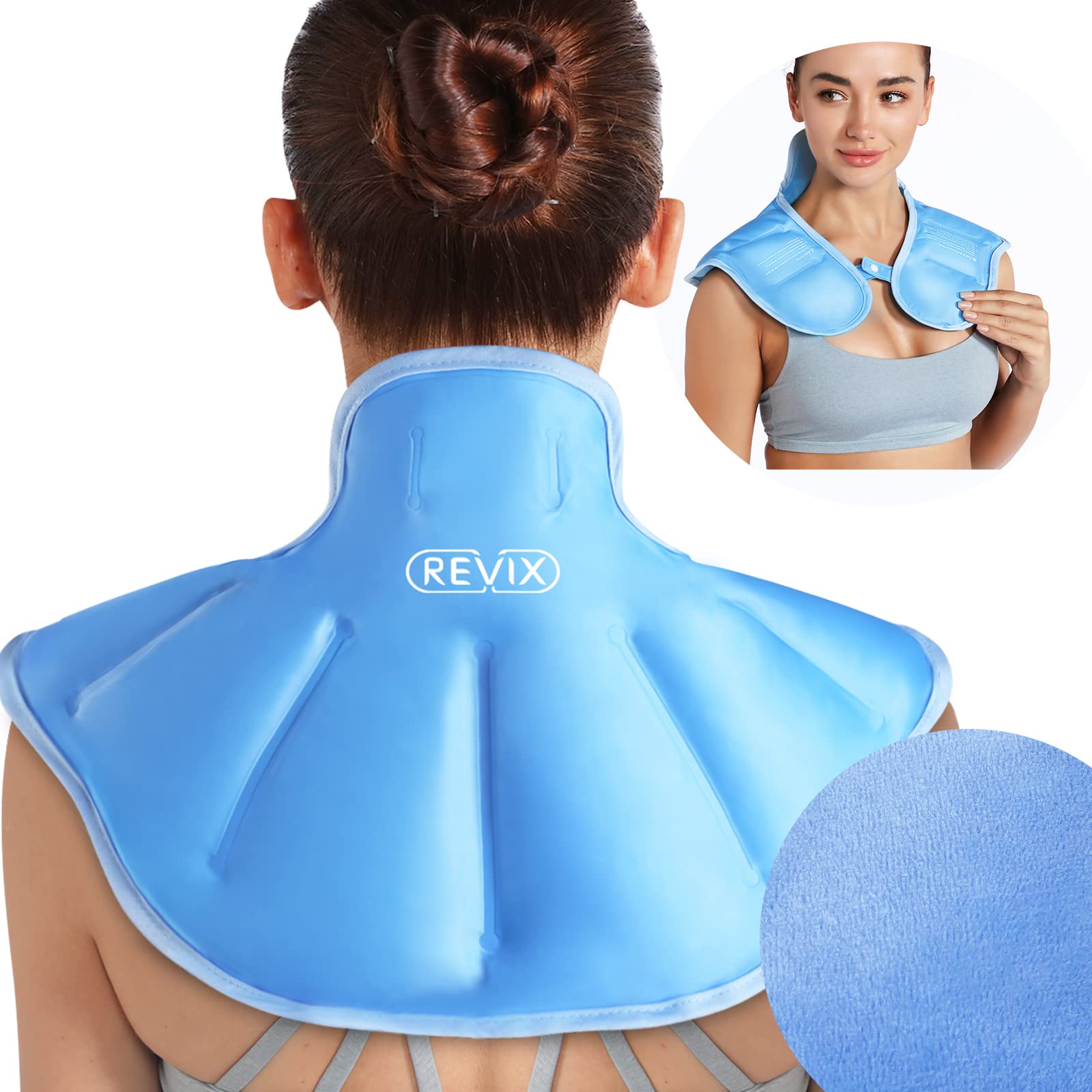 REVIX Large Gel Ice Pack Wrap for Neck, Shoulders & Upper Back Pain Relief - Soft Plush Lining Reusable Cold Compress for Post-Workout Recovery, Muscle Soreness & Injury - Perfect for Athletes, Office Workers & Chronic Pain Sufferers (Blue)