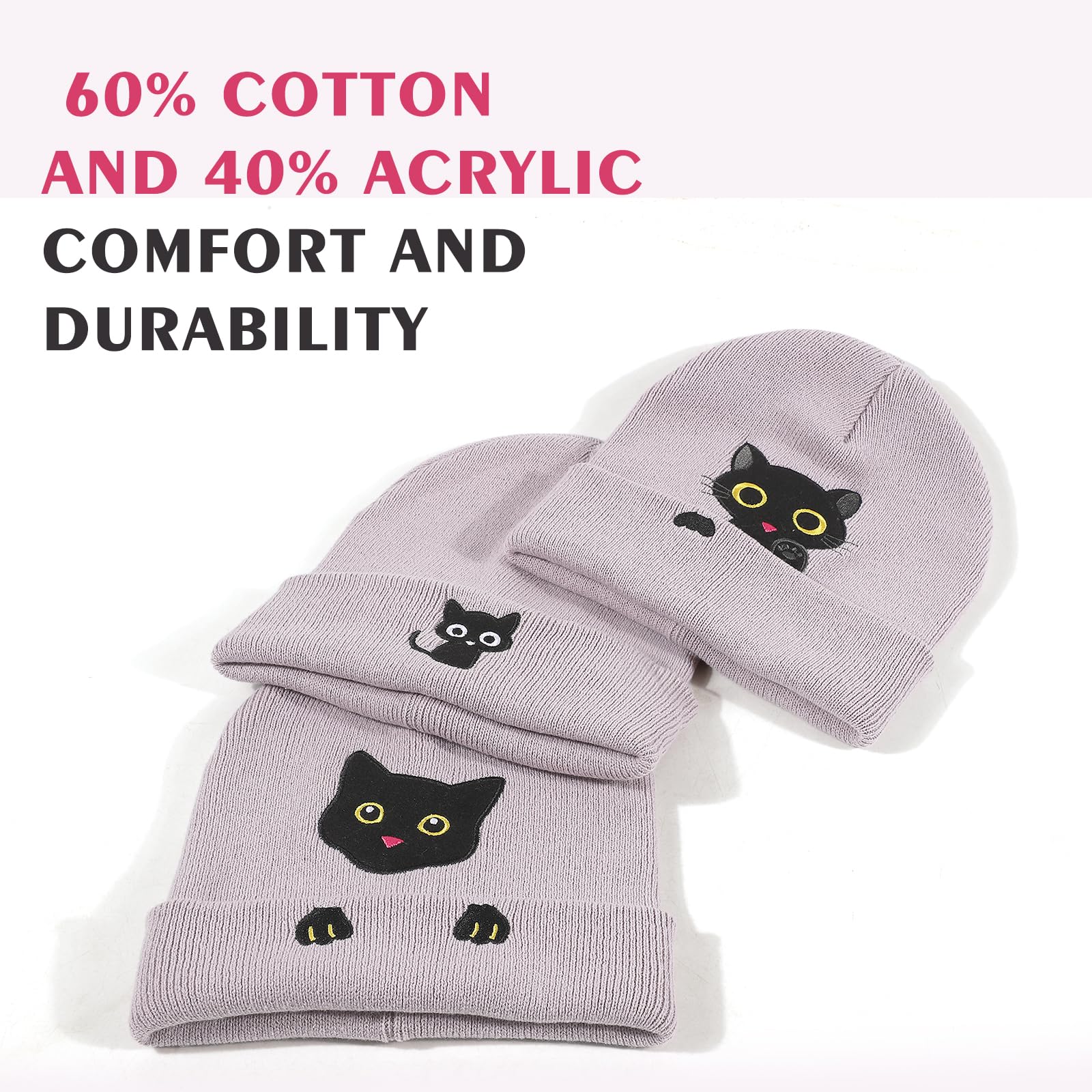 Stylish Cat Knit Beanie for Women & Men - Soft Stretchy Winter Hat with Cuffed Design - Perfect Gift for Cat Lovers - Cozy for Outdoor Activities & Casual Wear