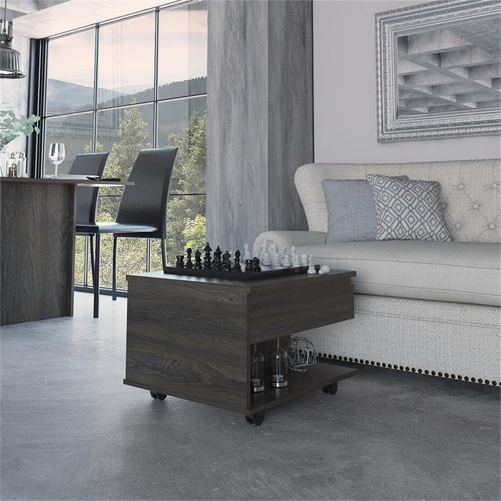 Pemberly Row Espresso Coffee Table with Wheels - Perfect for Living Room, Office, and Small Spaces