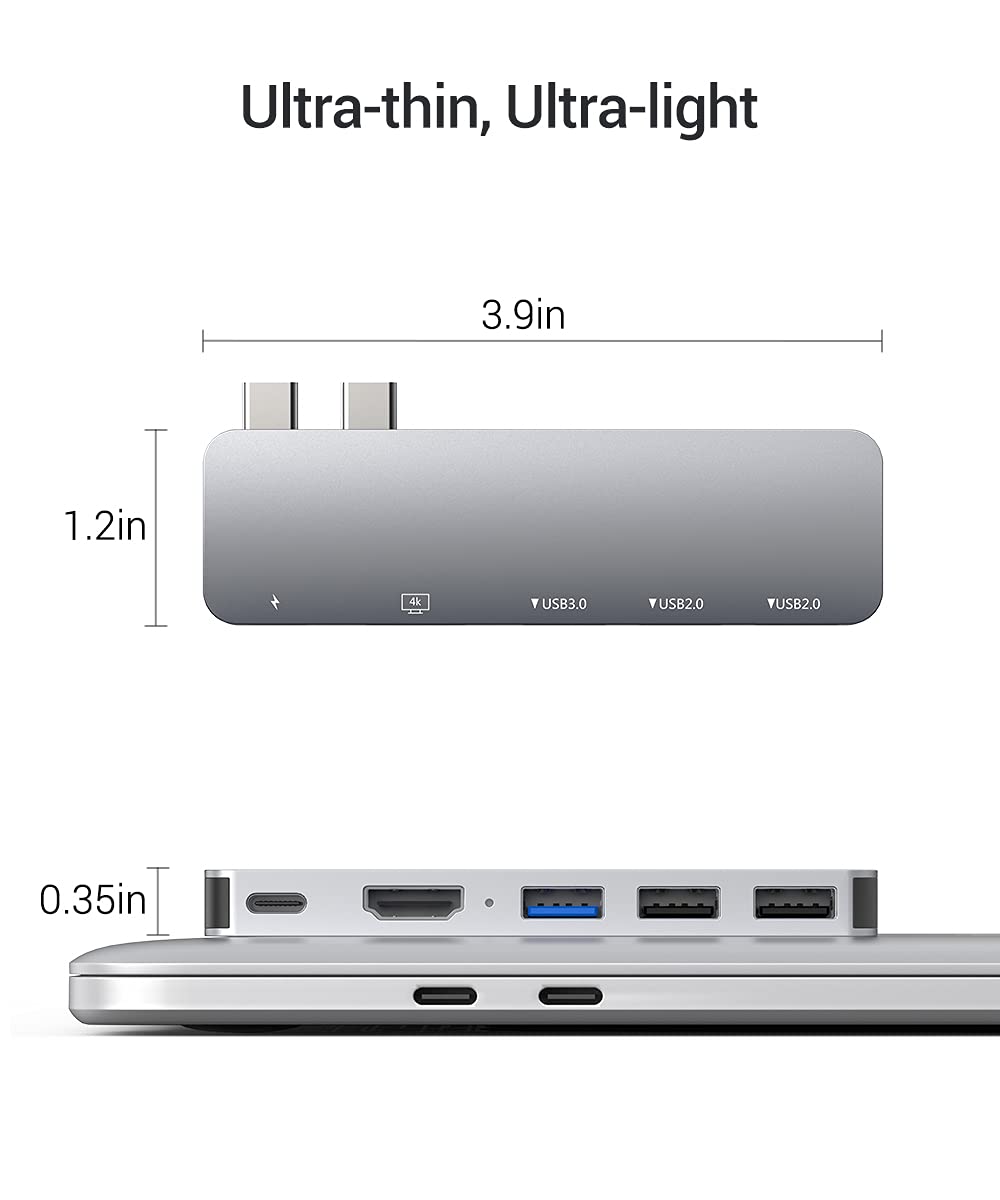RayCue 8-in-1 USB C Hub for MacBook Pro/Air - 4K HDMI Adapter, Thunderbolt 3/4 Port, USB 3.0, SD/TF Card Reader - Compatible with MacBook Pro 13