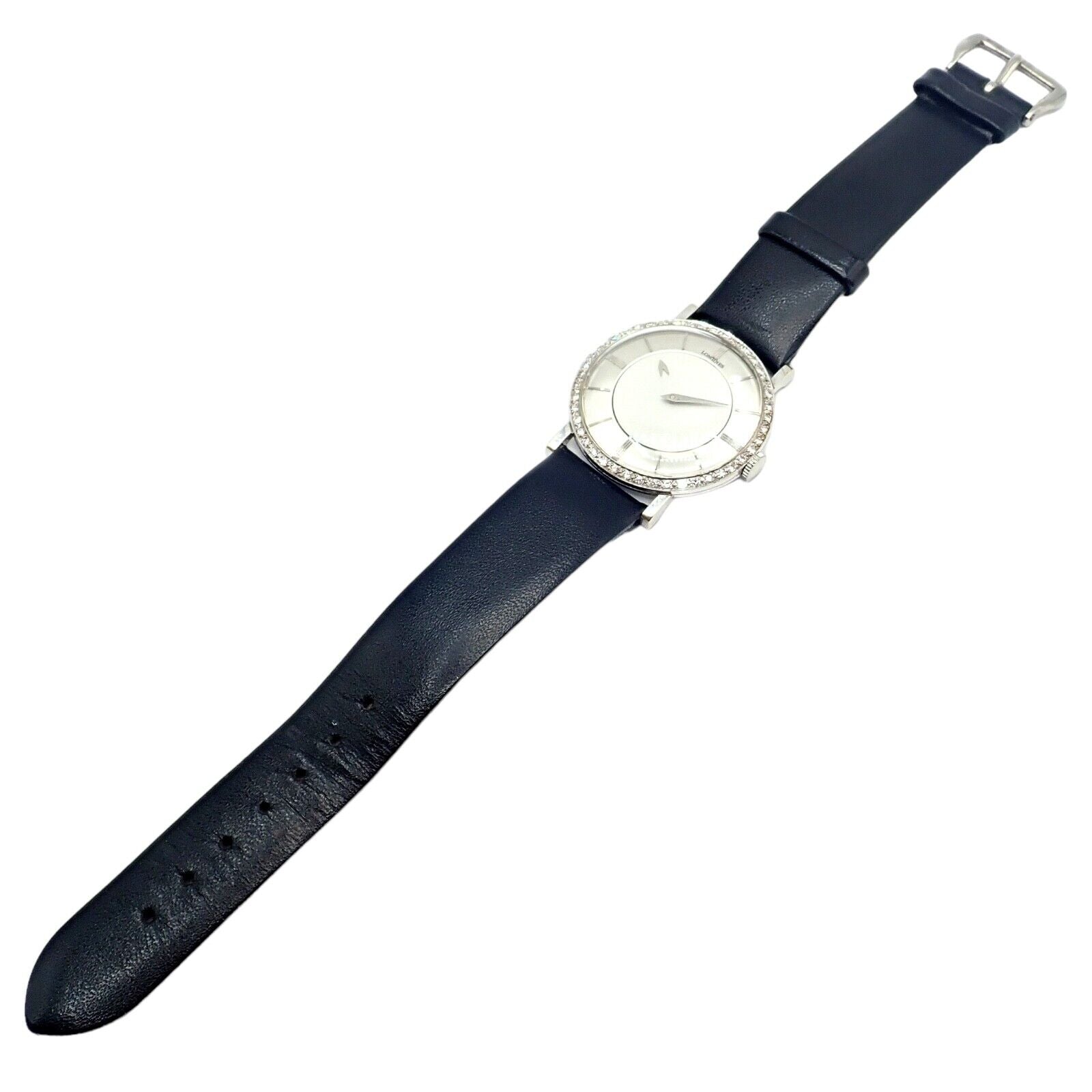 Vintage Longines 18k White Gold Diamond Bezel Manual Wind Mystery Dial Watch - Luxury Classic Timepiece for Formal Events & Special Occasions
