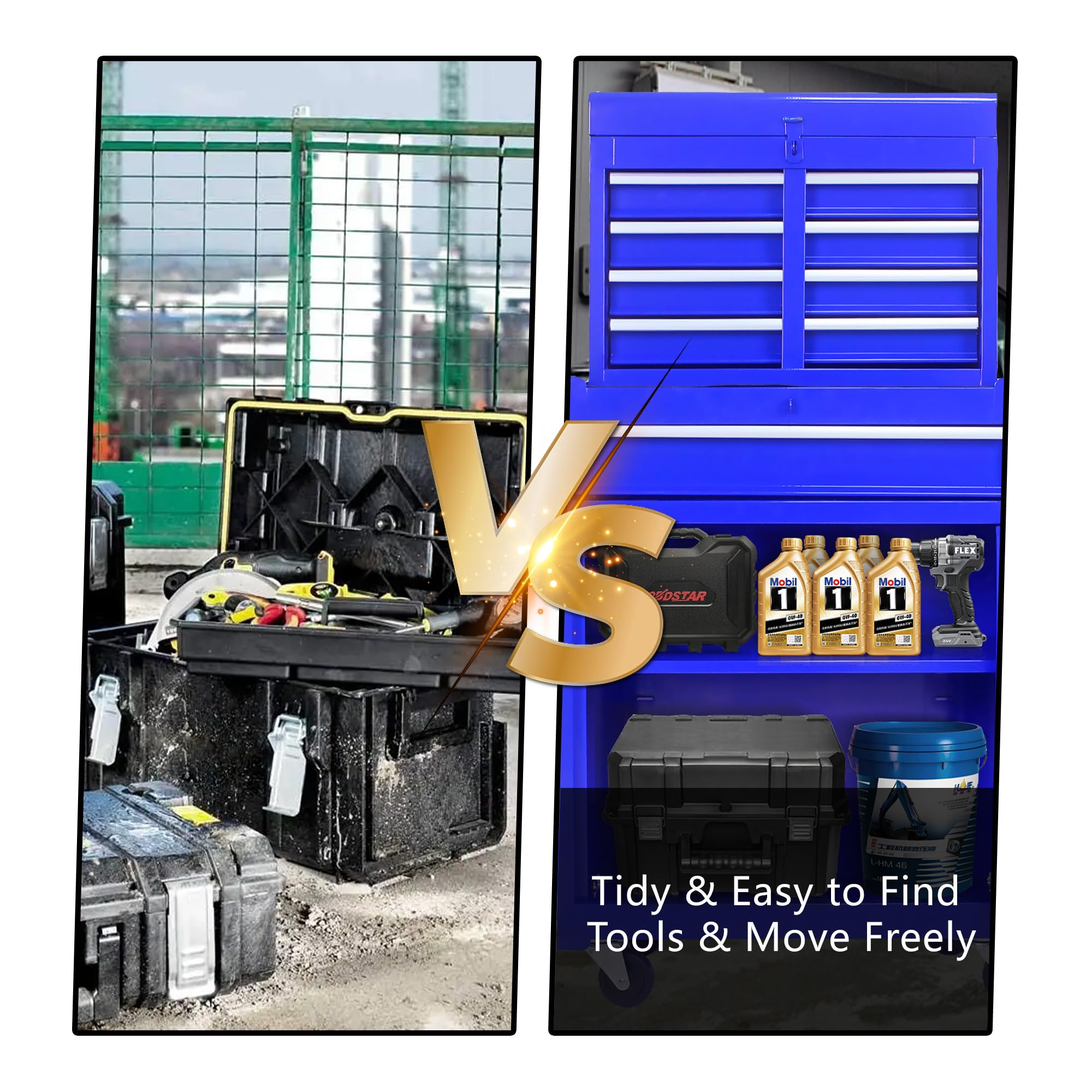 Heavy-Duty Rolling Tool Chest with 5 Drawers & Wheels - Detachable Tool Storage Cabinet with Adjustable Shelf - Mobile Toolbox for Workshop, Garage & Mechanics - Perfect for Automotive Repairs & DIY Projects (Blue)