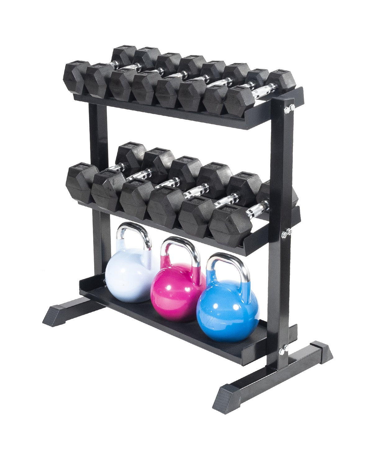 Modular Horizontal Dumbbell Rack & Steel Kettlebell Storage Stand - Heavy Duty Gym Equipment Organizer for Home & Commercial Fitness Studios