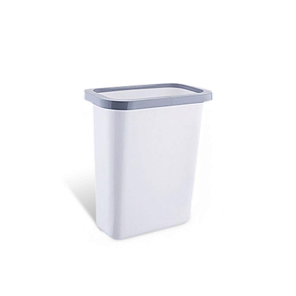 Small Hanging Trash Can - 1.3 Gallon Under Sink Waste Bin with Top Ring for Garbage Bag - Beige & White Plastic Dustbin for Kitchen, Bathroom, Office | Space-Saving Cabinet Door Mount Solution