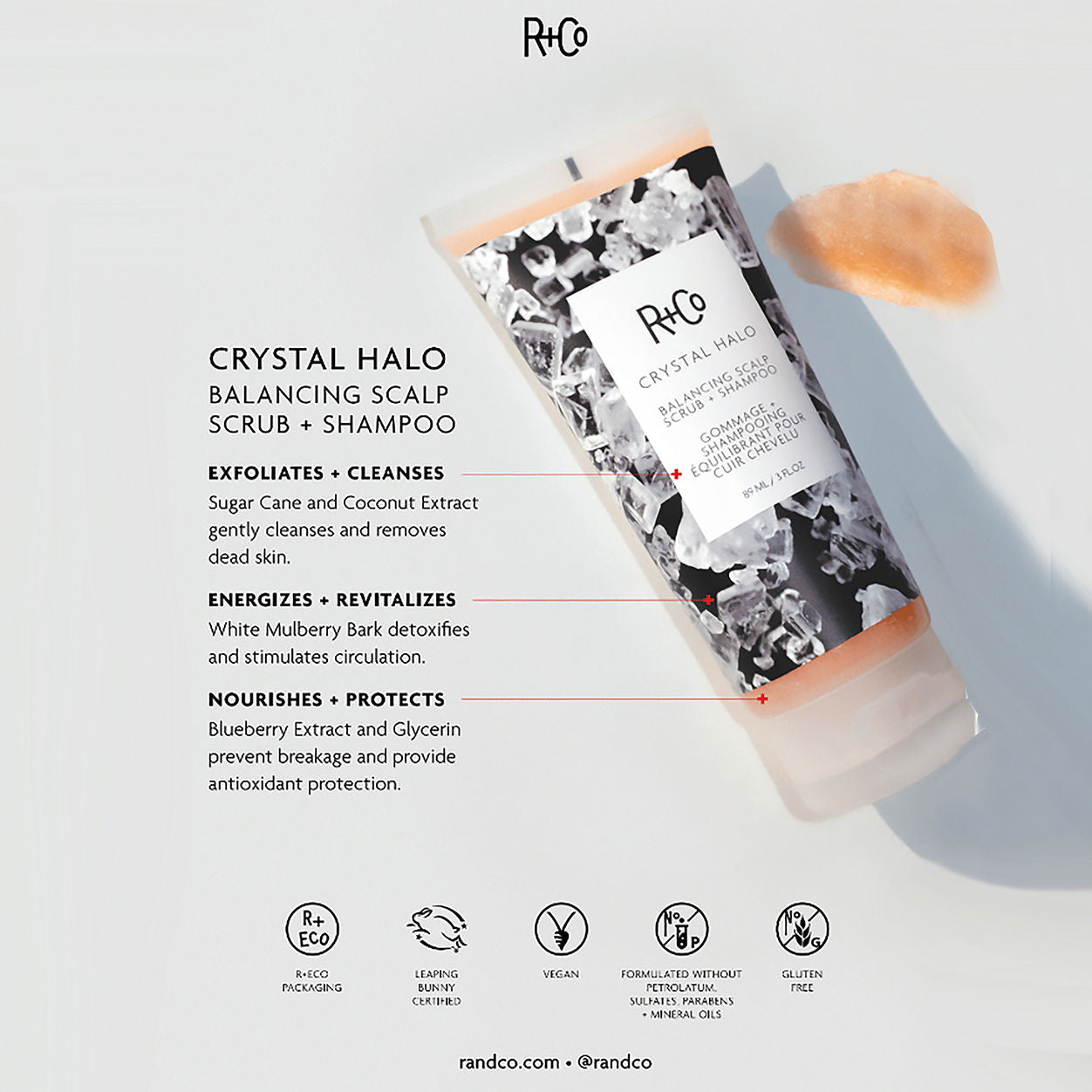 Crystal Halo Balancing Scalp Scrub & Shampoo - Exfoliating & Cleansing for Healthy Hair | Perfect for Dry, Itchy Scalp & Dandruff Relief