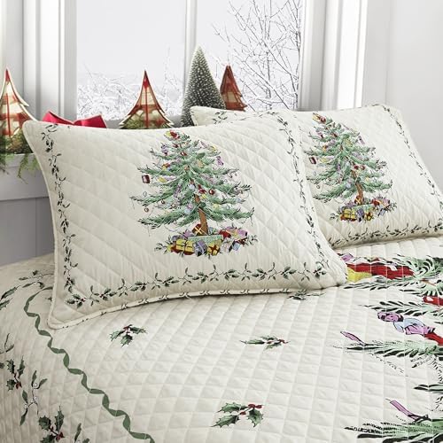 Spode King Comforter Set - 3-Piece Luxury Bedding with Matching Shams, Ivory Christmas Tree Holiday Decor for Cozy Winter Bedrooms & Festive Home Styling