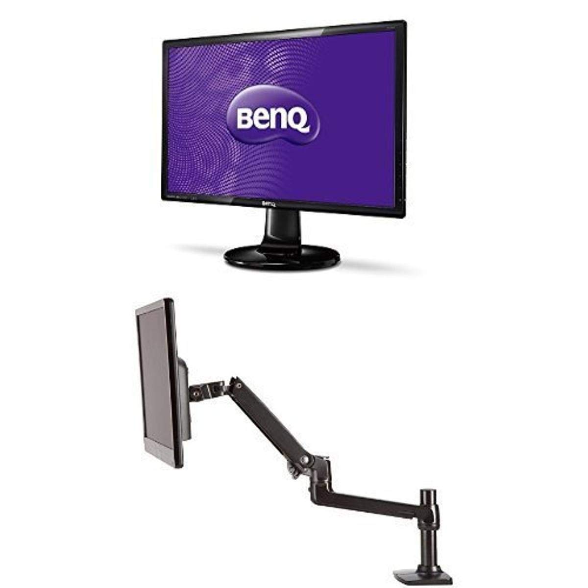 BenQ GL2460HM 24-Inch Full HD 1080p LED Monitor with HDMI & VGA Ports | Amazon Basics Adjustable Single Monitor Mount Arm Stand | Perfect for Home Office, Gaming & Workspace Setup