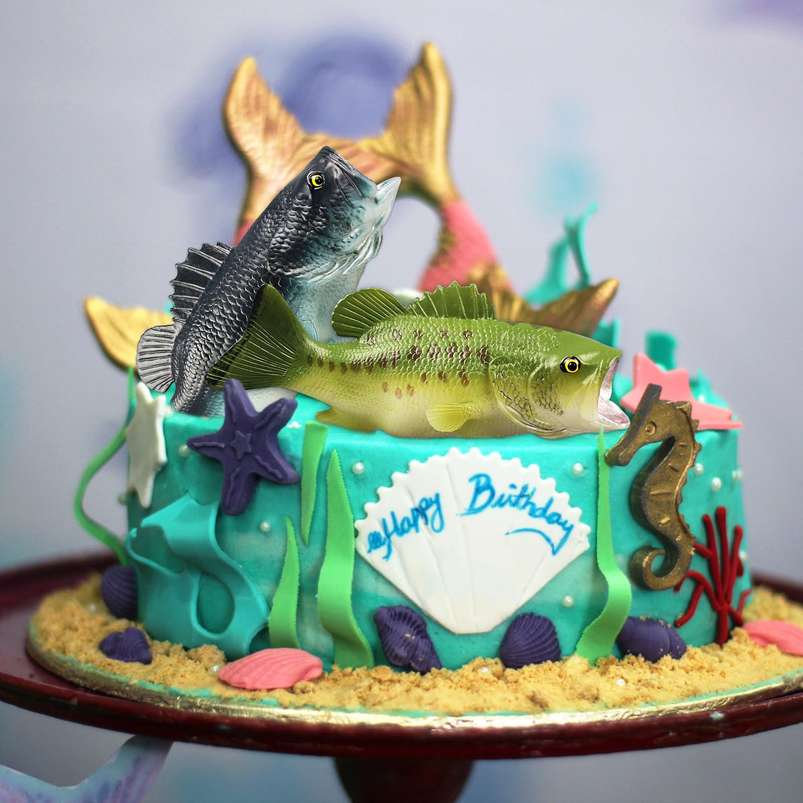 2-Piece Fishing Cake Topper Set - Fish-Themed Birthday Party Decorations for Cakes - Perfect for Fishing Enthusiast Birthday Parties, Baby Showers & Outdoor-Themed Celebrations