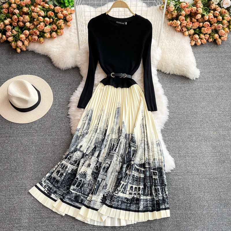 Women's Autumn Knitted Long Sleeve Pleated Dress 1389 - Cozy Fall Fashion for Work, Date Night & Casual Outings