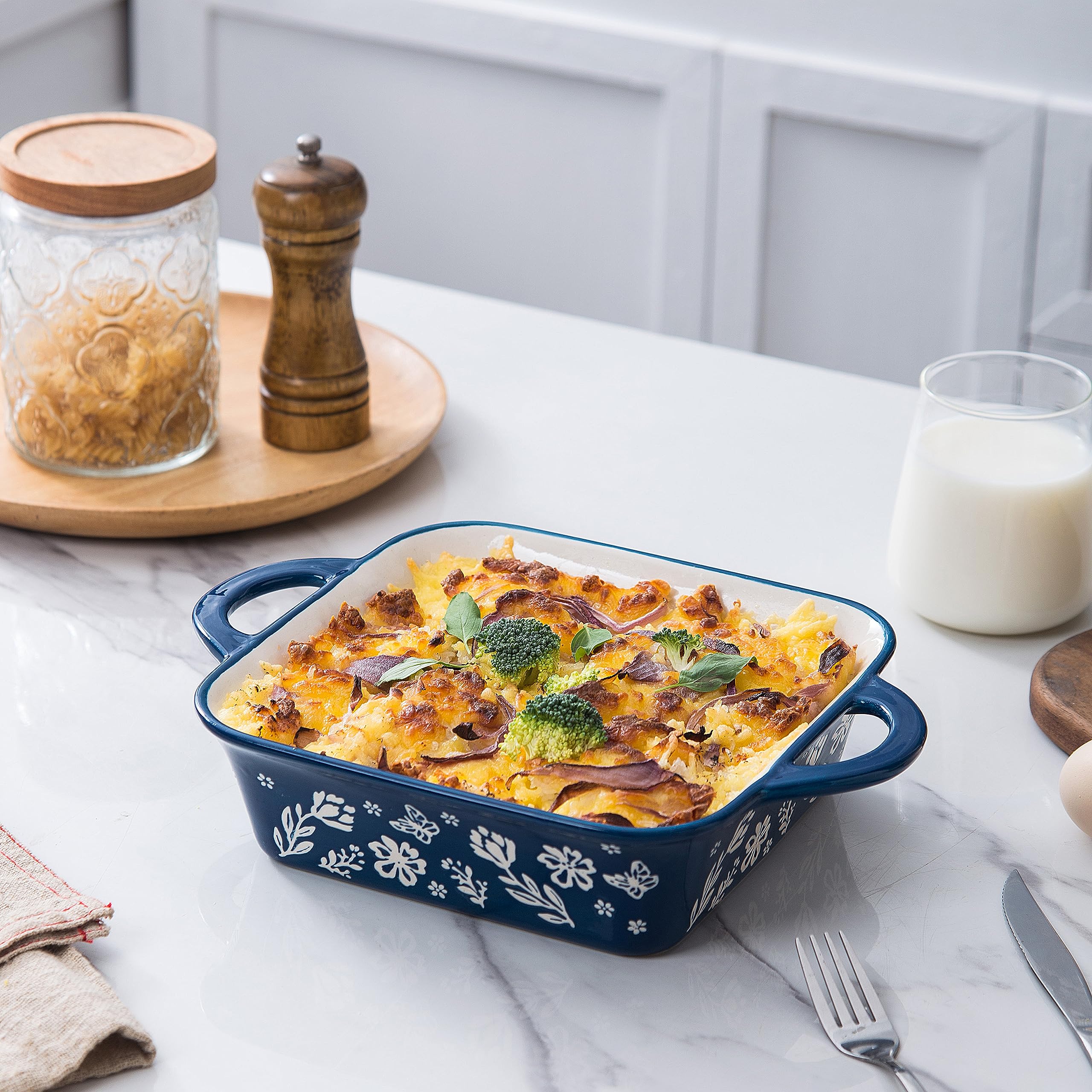 Wisenvoy 8x8 Inch Ceramic Baking Dish - Square Brownie Pan, Casserole Dish for Oven, Microwave & Freezer Safe - Perfect for Baking Brownies, Casseroles, Lasagna & Desserts